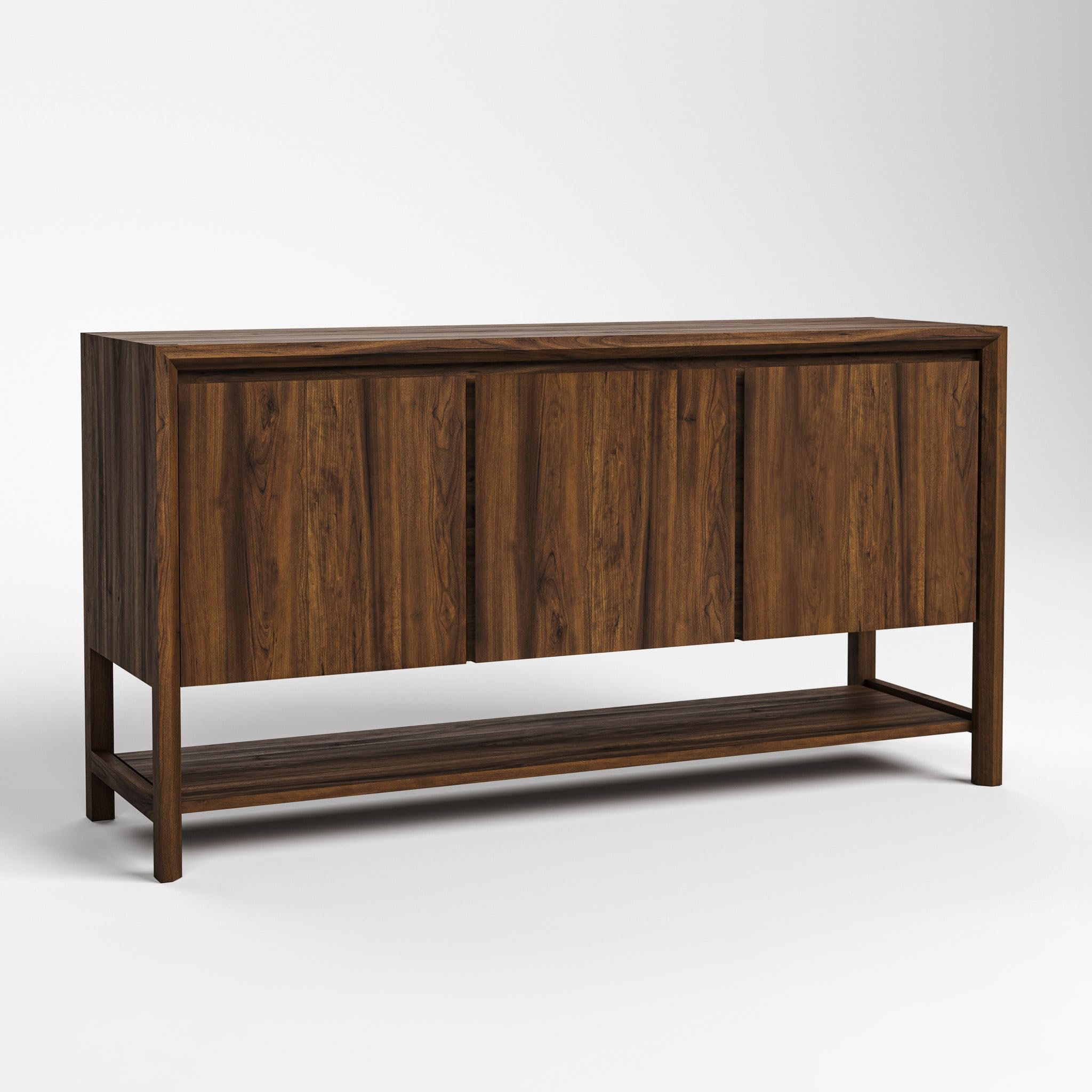 Stickley Saranac Sideboard, Buffet, Solid Rustic Walnut, Sustainable Construction, 3 Doors, Adjustable Shelf Each Side, Fixed Bottom Shelf, 64in W x 19in D x 34in H, Made in USA