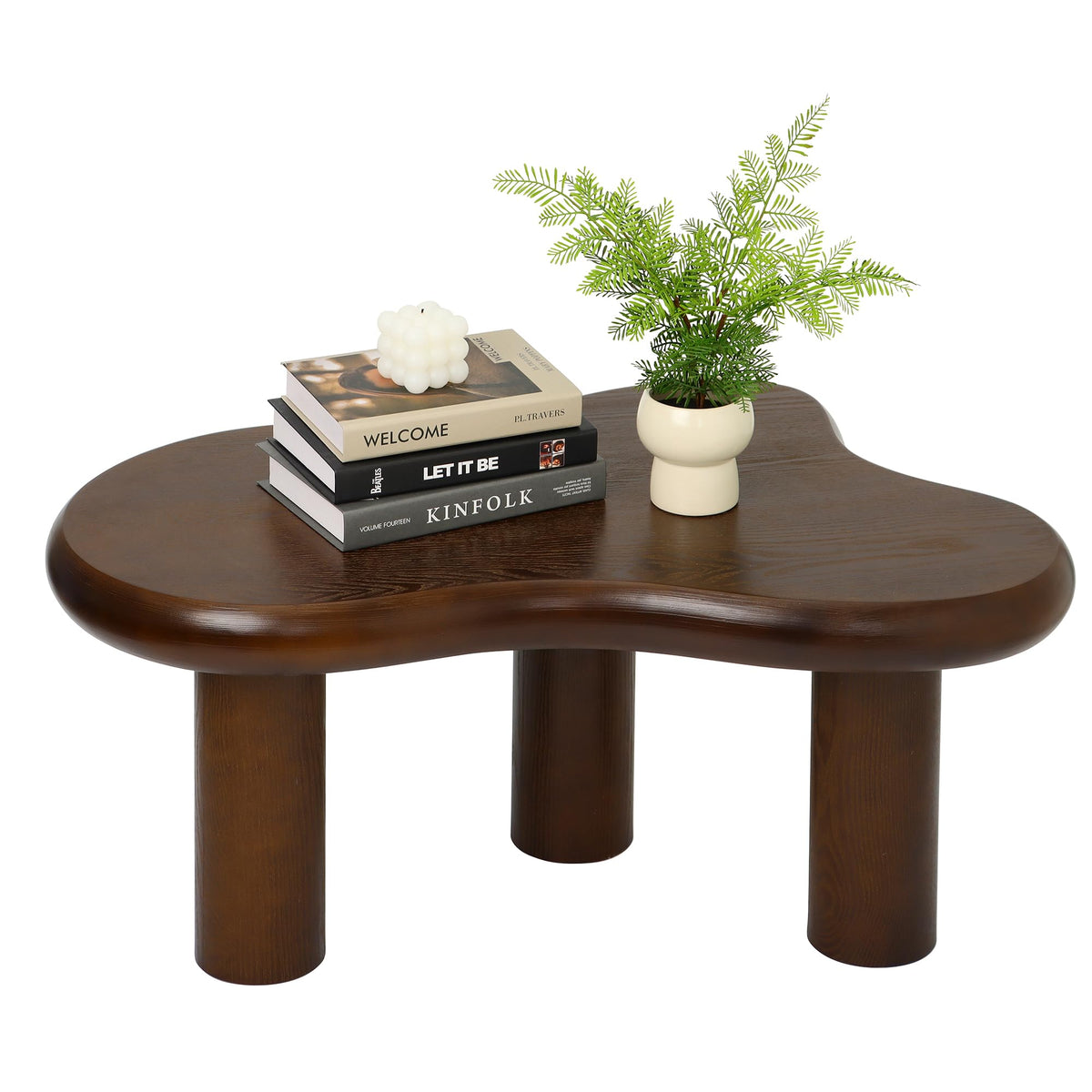 Mordchil HF 34"(L) Cloud Coffee Table, Modern Wood Coffee Table for Living Room, Accent Center Tables with 3 Legs, Small Tea Tables for Balcony, Patio, Bedroom, Walnut