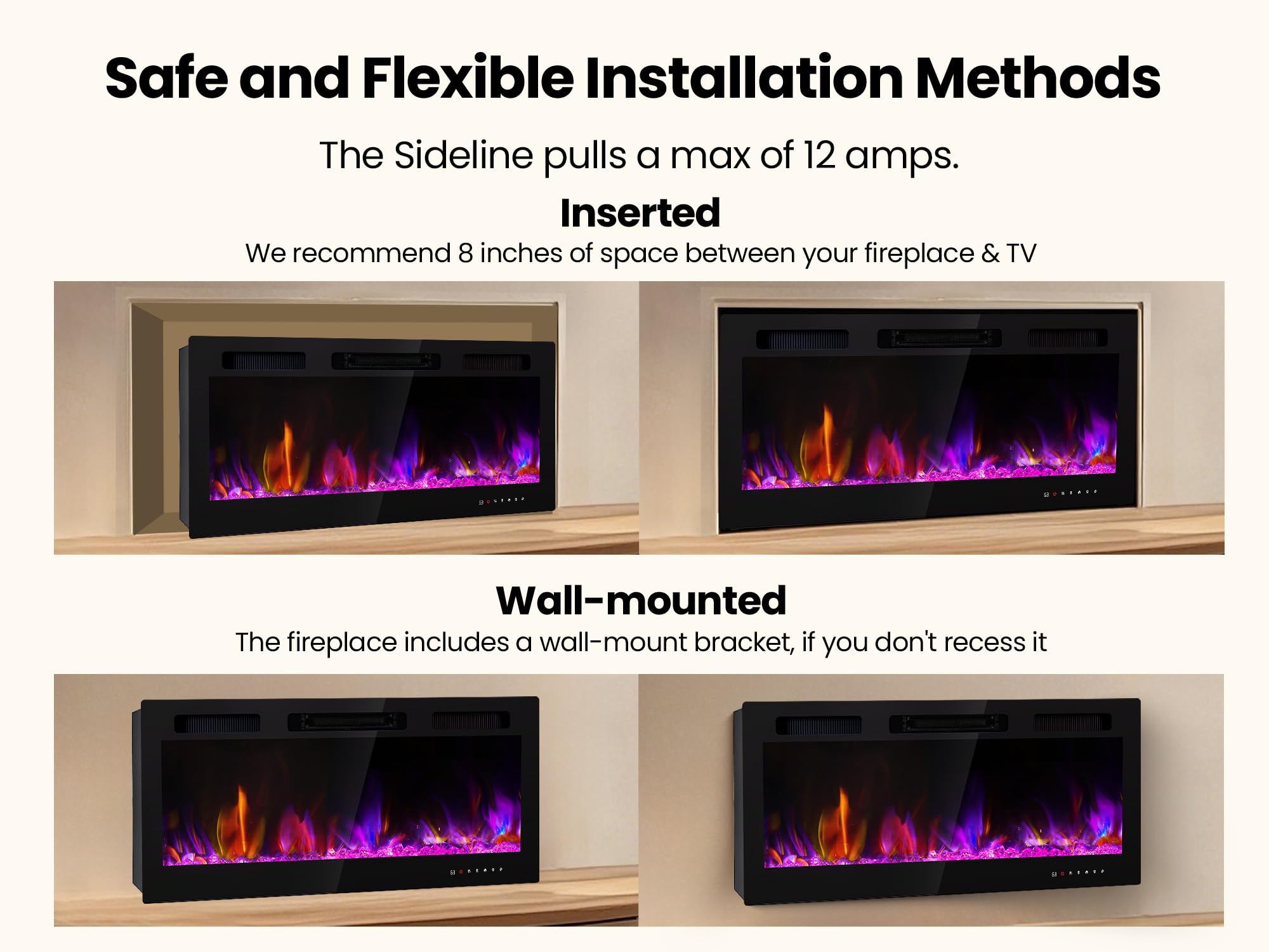 Wall-Mount Electric Fireplace with Heater