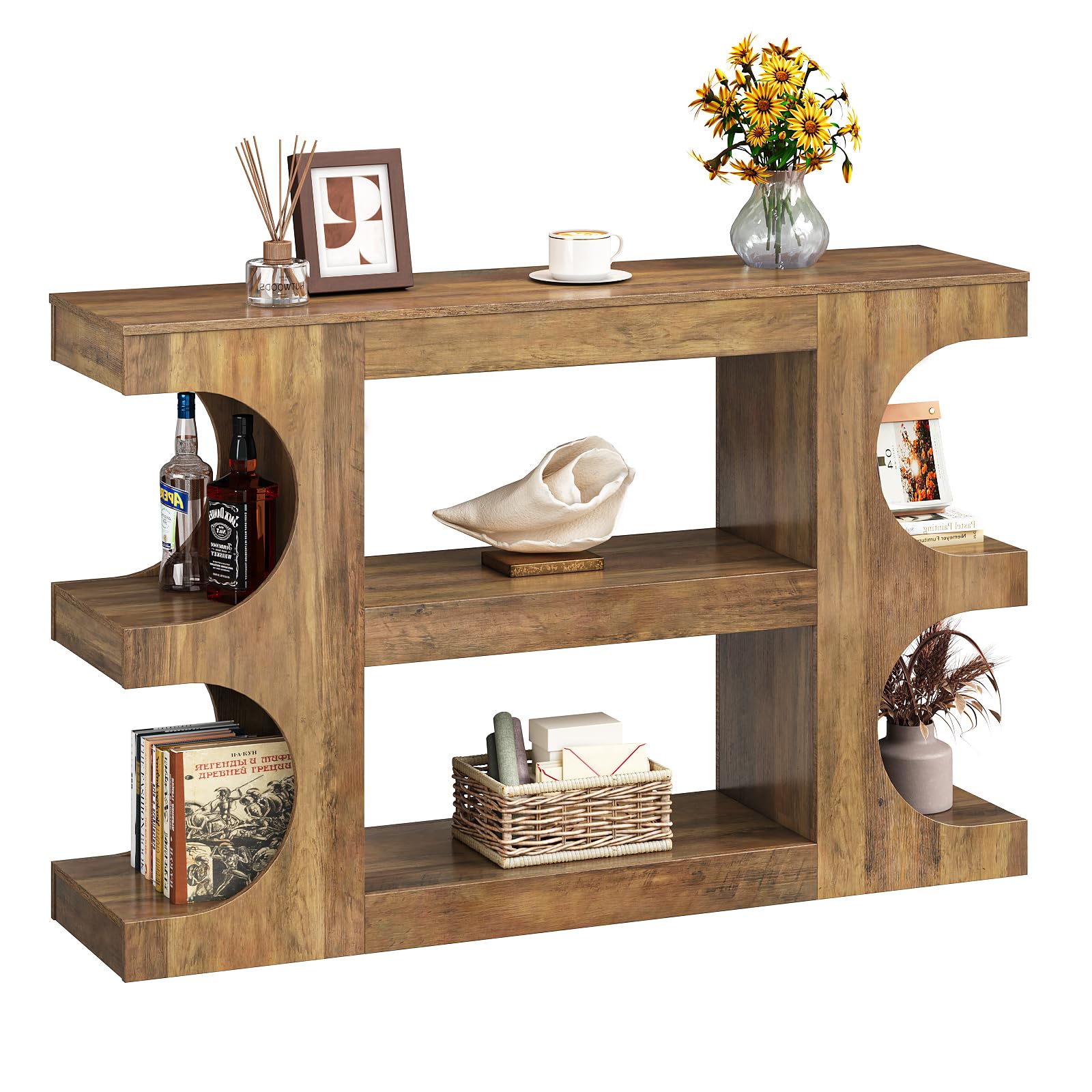 Tohomeor Console Tables for Entryway 47.24-Inch, Wooden Sofa Table Behind The Couch, Farmhouse Wooden Entry Foyer Tables for Entrance Hallway Living Room Home, Arched,Retro Brown