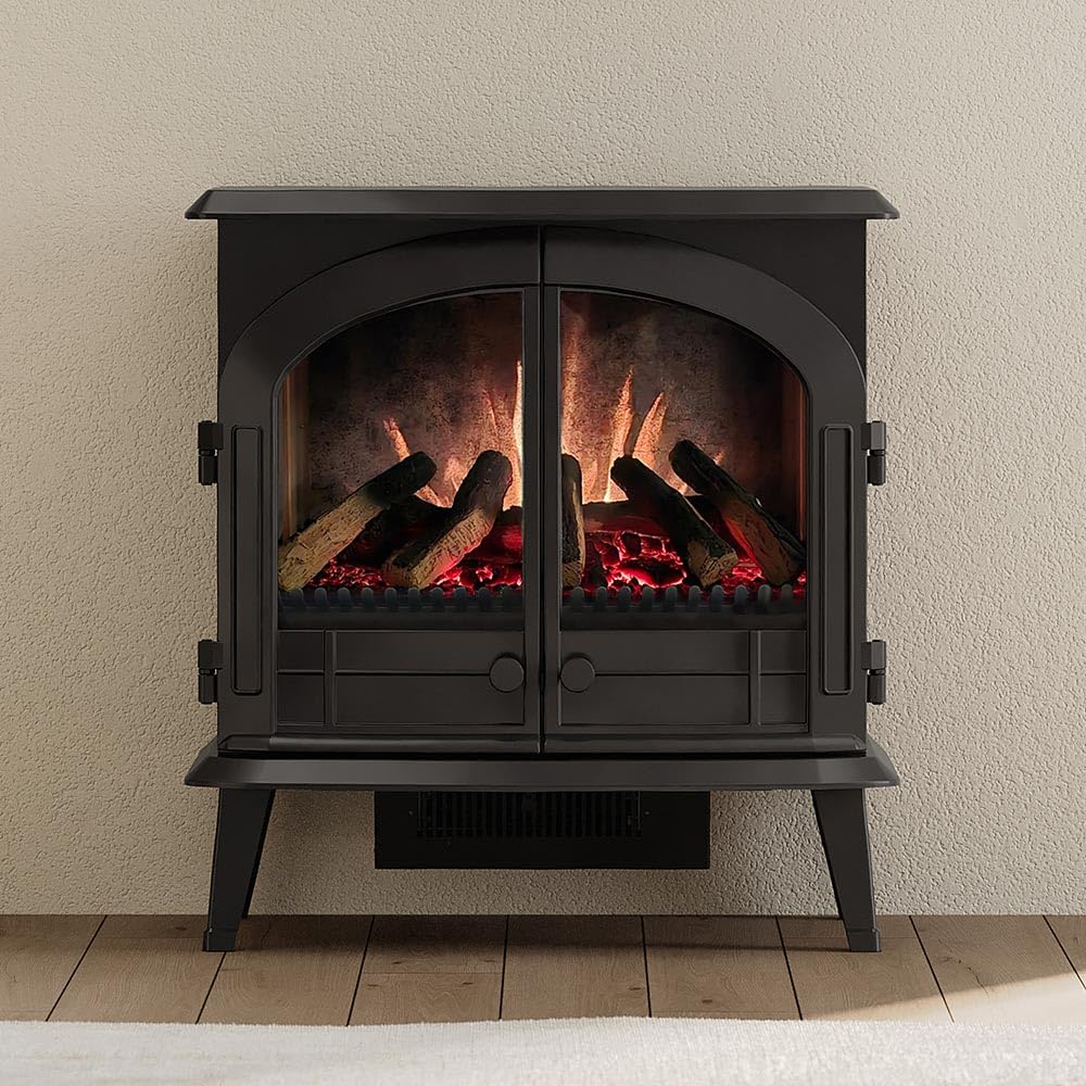 Modern Ember Harlowe Freestanding Electric Fireplace Stove Heater in Black with Multi-Color Ember Bed | Smart Technology | Alexa/WiFi Enabled | 1500W | Indoor Portable Heater | Safety Shutoff