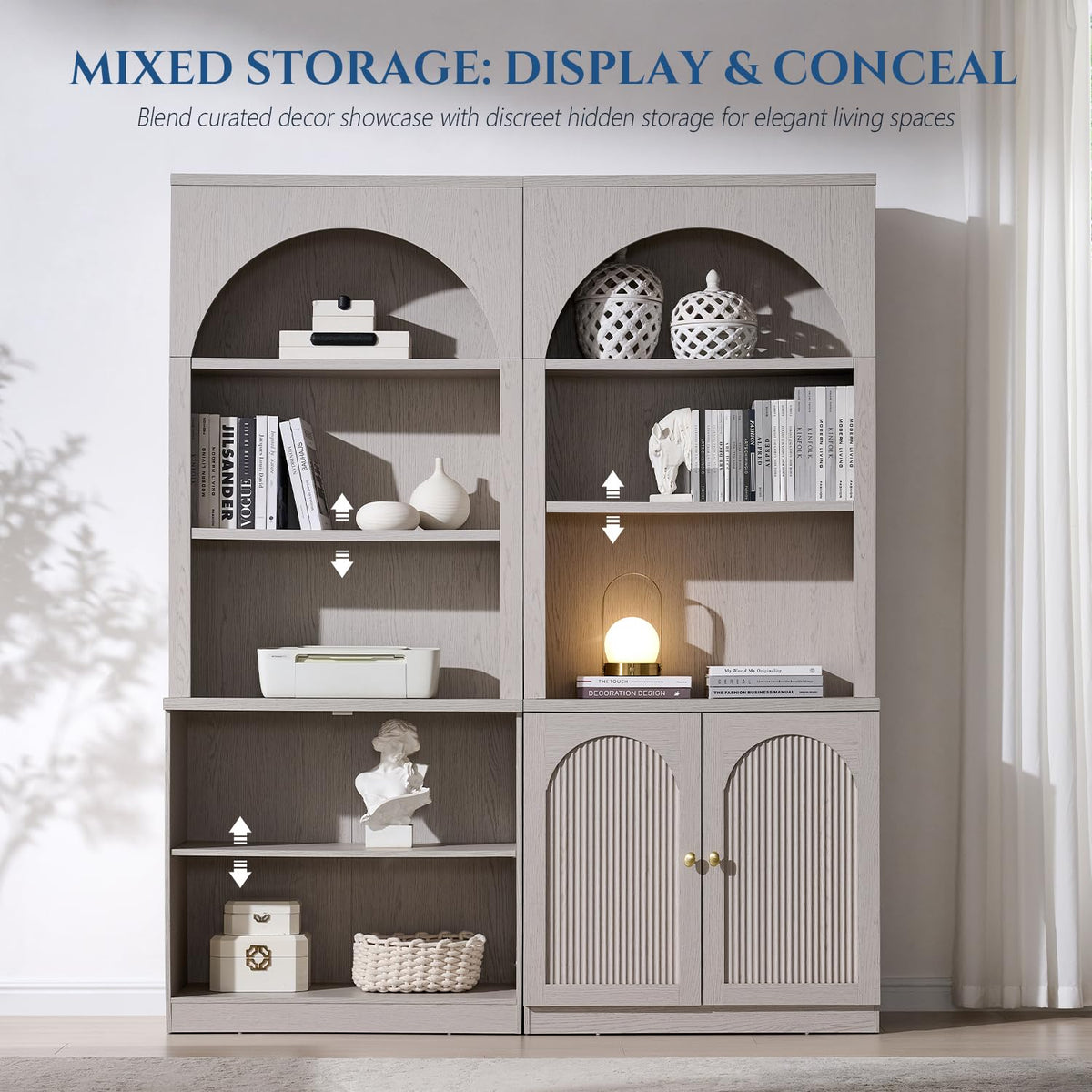 Light Grey Arched Bookcase