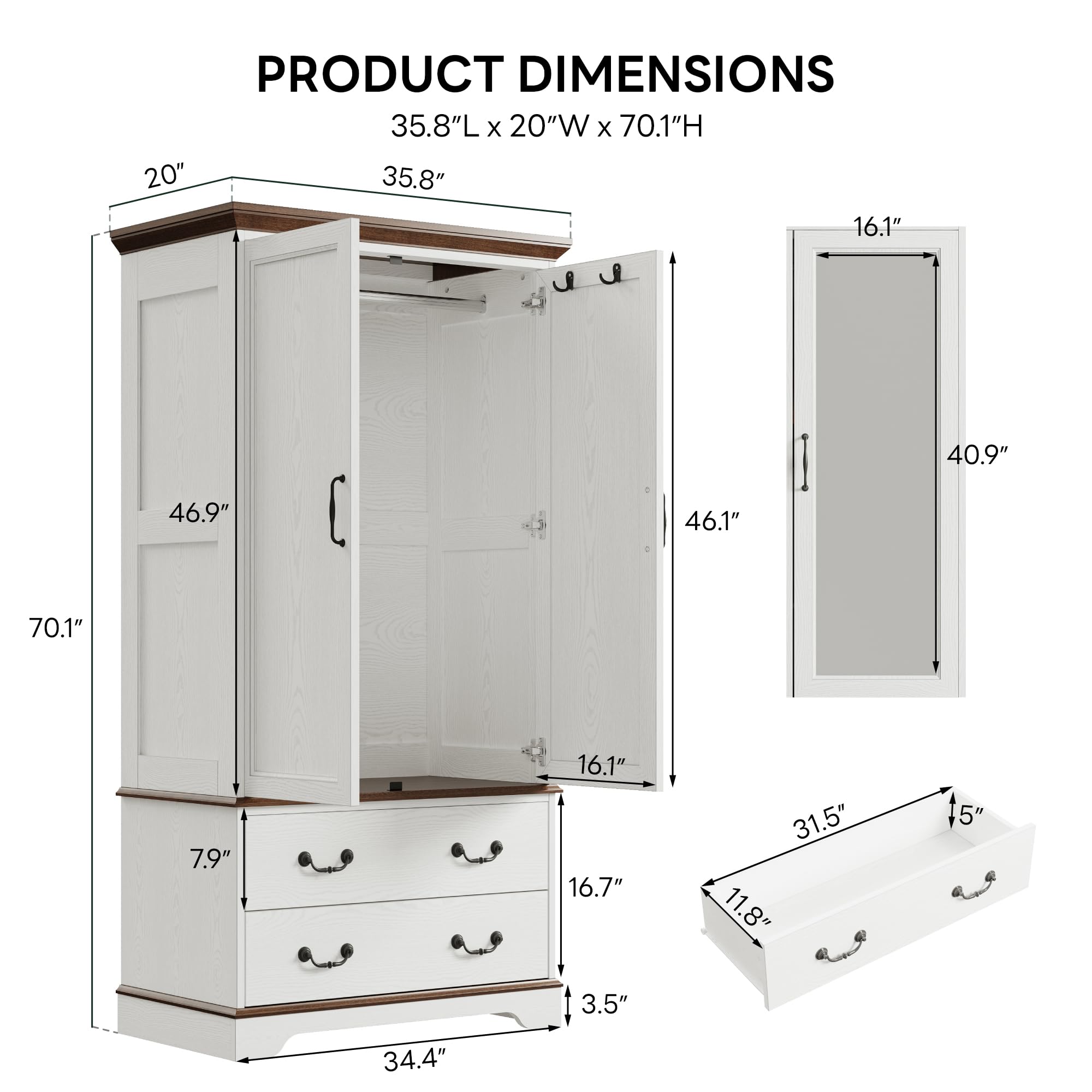 Armoire Wardrobe Closet with Mirror