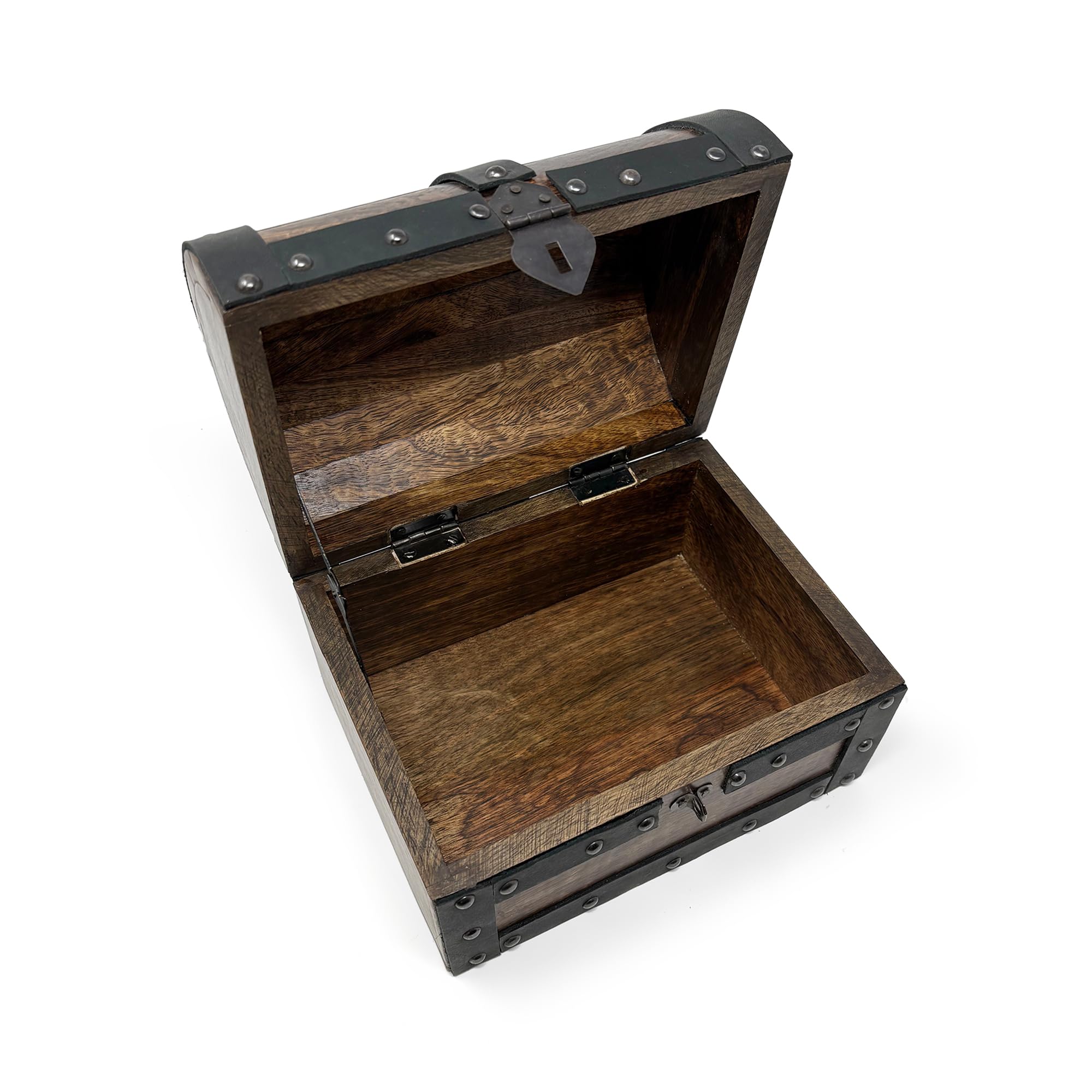 Nautical Cove Handmade Wooden Treasure Chest Storage Box – Deluxe Design with Real Leather Accents, Working Iron Lock & Skeleton Keys, Decorative Keepsake Chest (Small - 8 × 6 × 6")