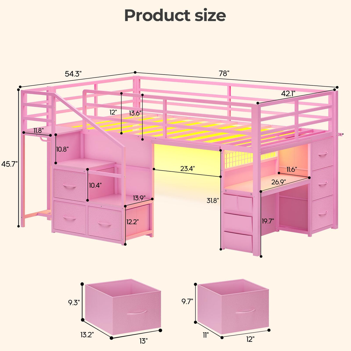 Twin Loft Bed with Desk and Stairs