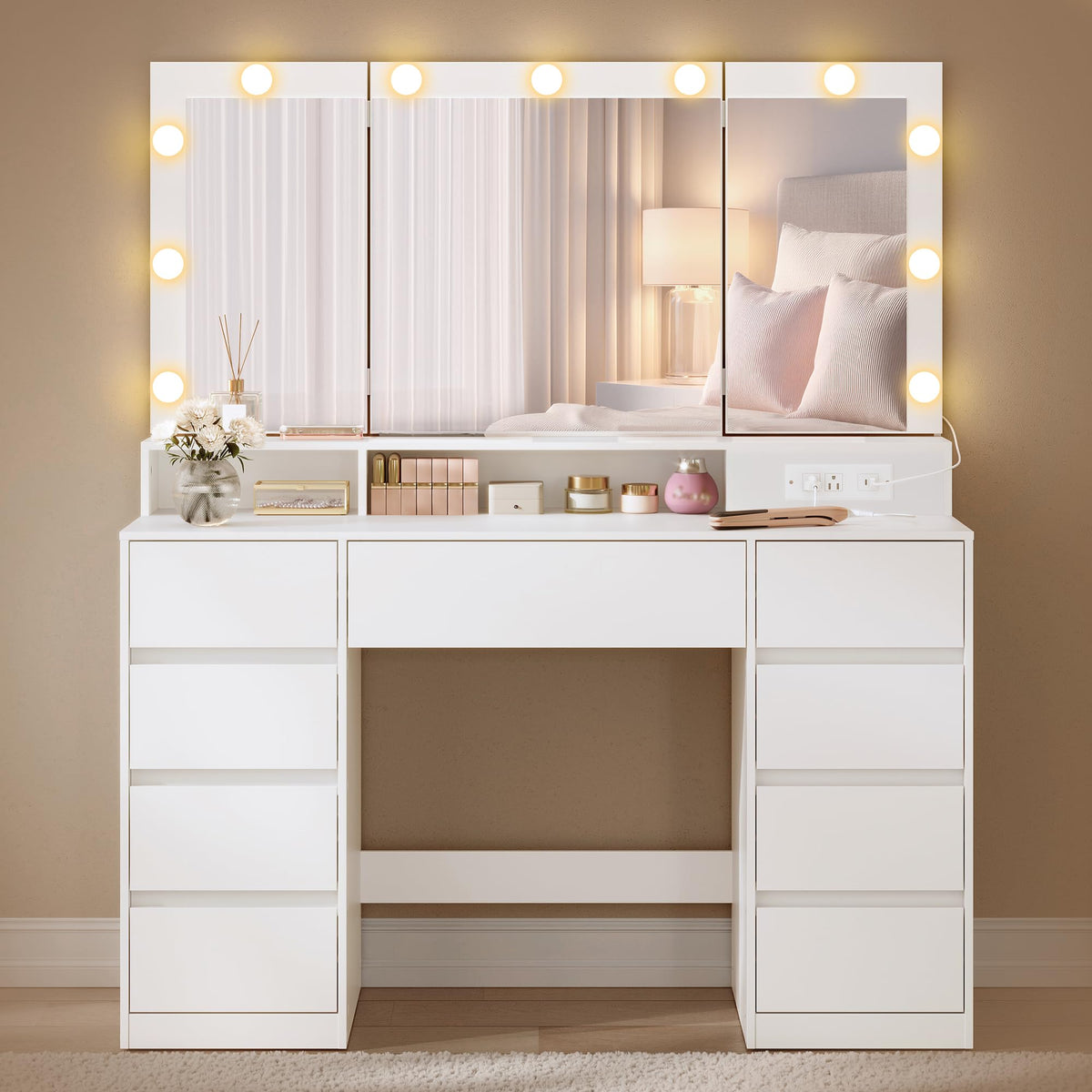 9-Drawer Lighted Makeup Vanity