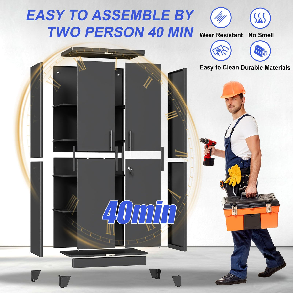 GAIOUS 71" Tall Metal Pantry Storage Cabinet with Lock, File Cabinet Black