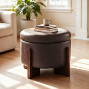 Round Faux Leather Storage Ottoman