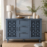 YHAOWORKS Sideboard Buffet Cabinet with Storage - Accent Storage Cabinet American Furniture, Modern 2 Door 3 Drawer Cabinet, Farmhouse Wood Credenza for Kitchen, Dining Room, Entryway (Blue)