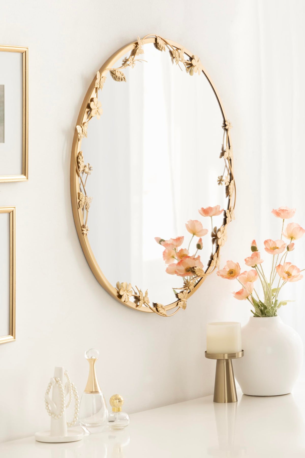 Gold Floral Round Wall Mirror
