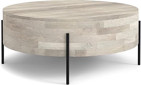 Round Drum Coffee Table – Solid Mango Wood with Black Metal Legs