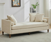 KEIKI 75" Chenille Indoor Chaise Lounge Chair with 4 Pillows, 2 Bolsters & Nailheads, Upholstered Sleeper Sofa Couch Day Bed, Rubber Wood Legs Daybed Recliner Bench for Living Room Bedroom Apartment