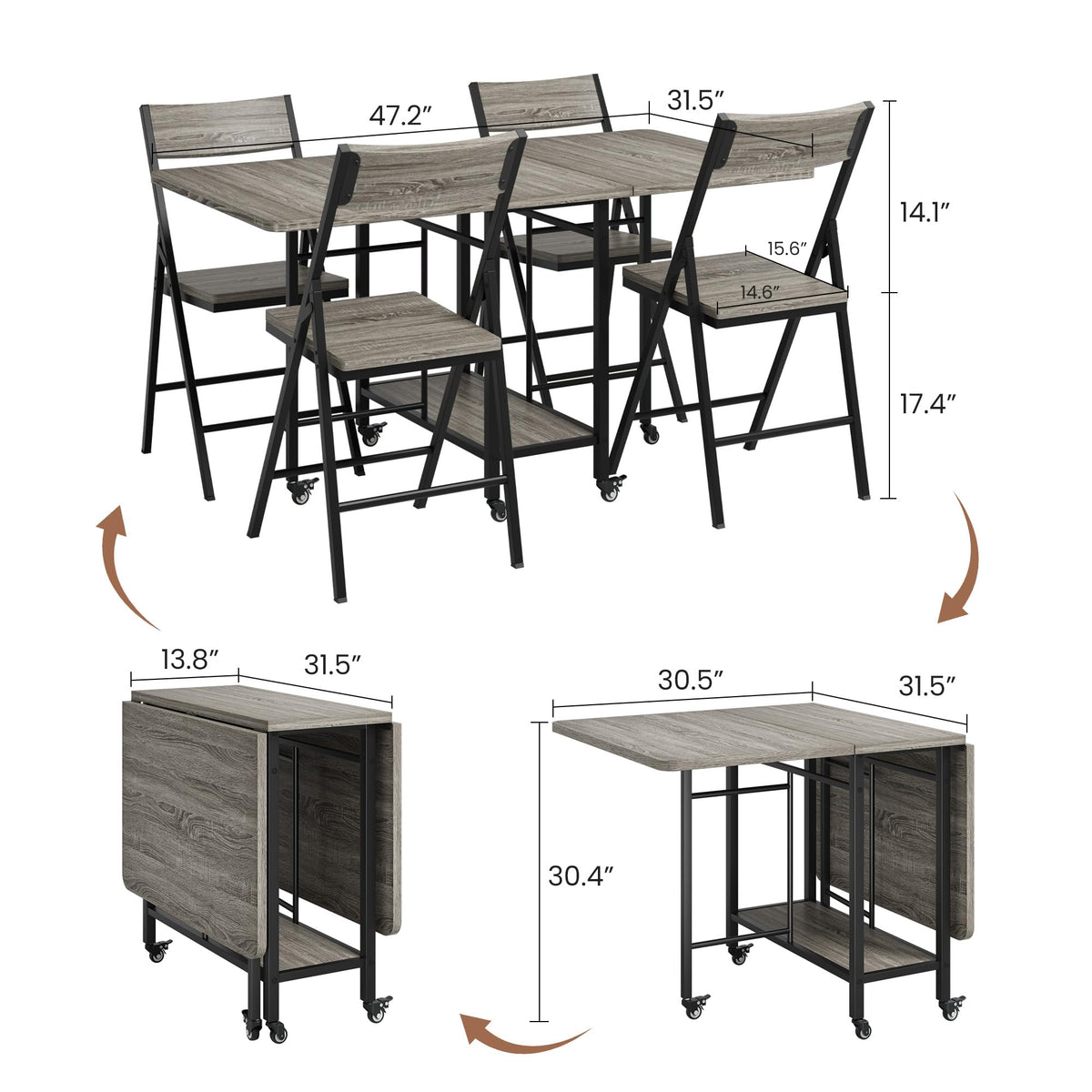 Folding Dining Set with Casters
