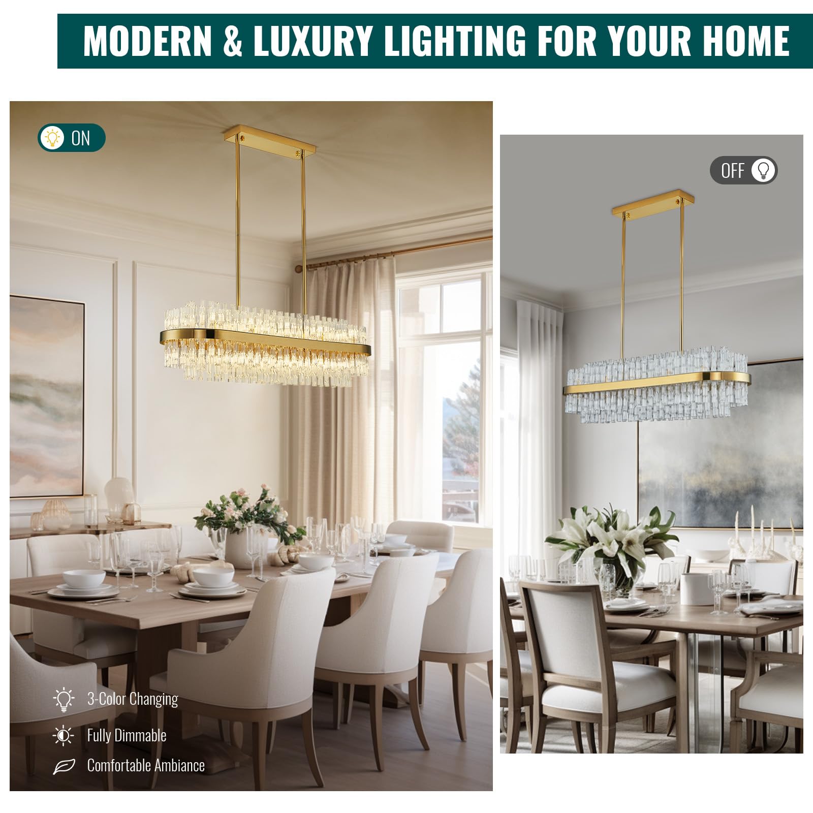 Siljoy Modern Crystal Chandelier 20 Lights Gold Rectangle 2 Tiers Raindrop Chandelier Luxury Adjustable Flush Mount Oval Pendant Ceiling Light Fixture for Dining Living Room Kitchen Island L40 Inch
