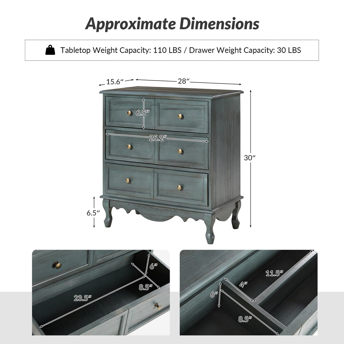 HULALA HOME 3-Drawer Nightstand with Charging Station, Set of 2 Blue
