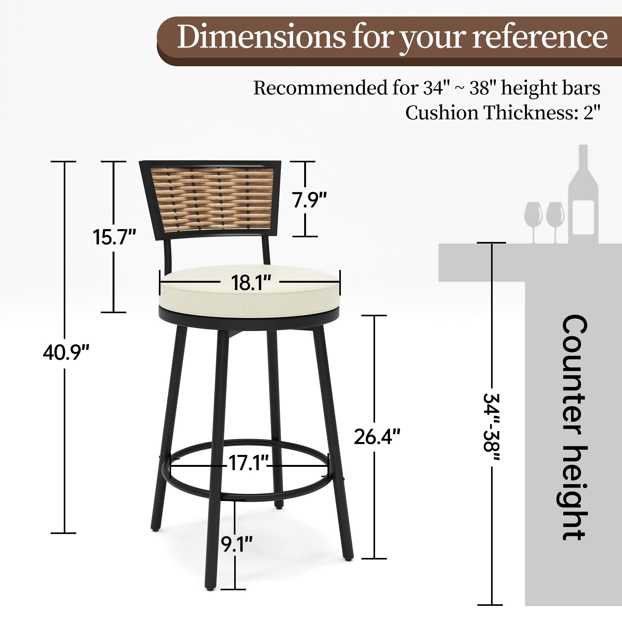 Patio Swivel Bar Stools with Cushions