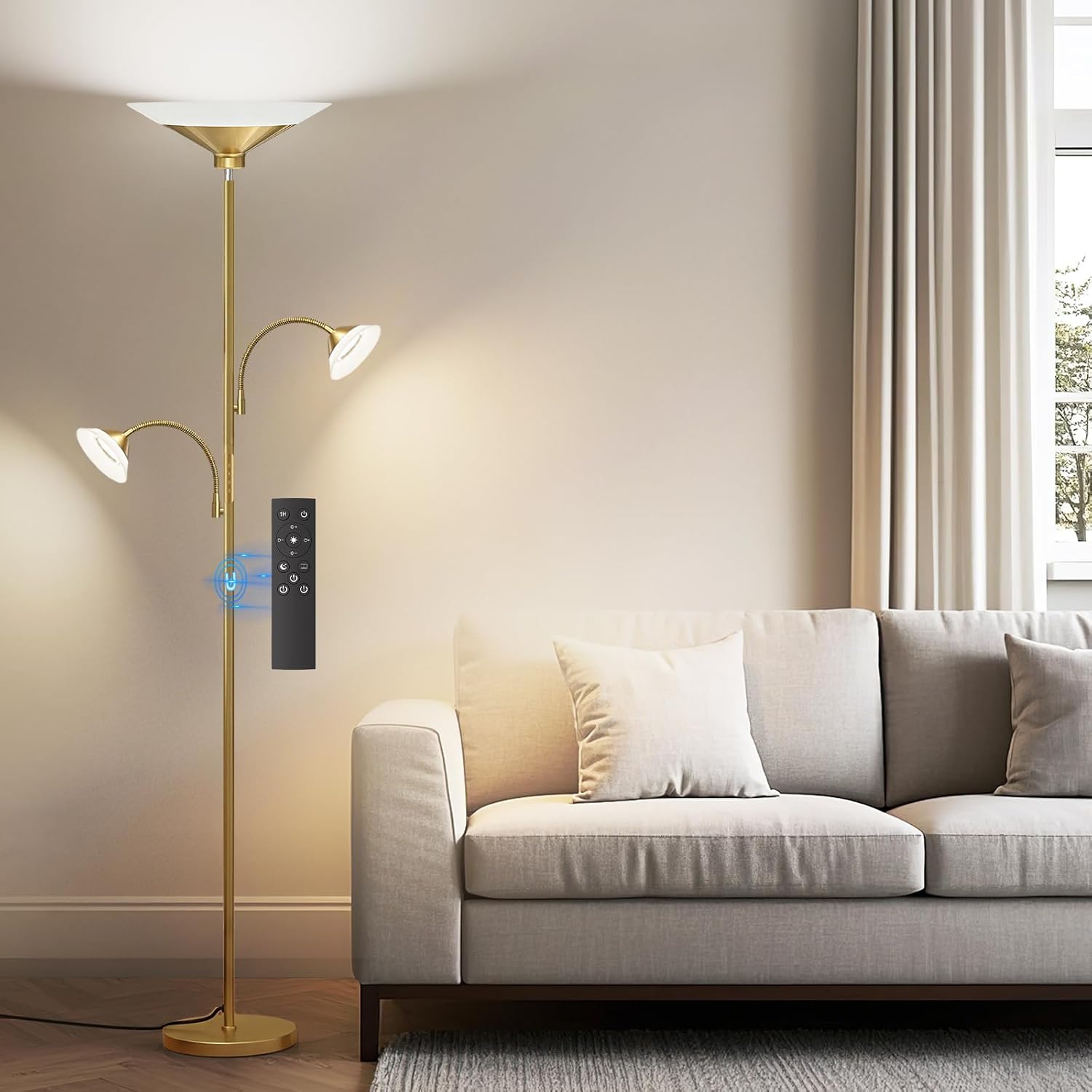 3-Light Dimmable LED Torchiere Floor Lamp