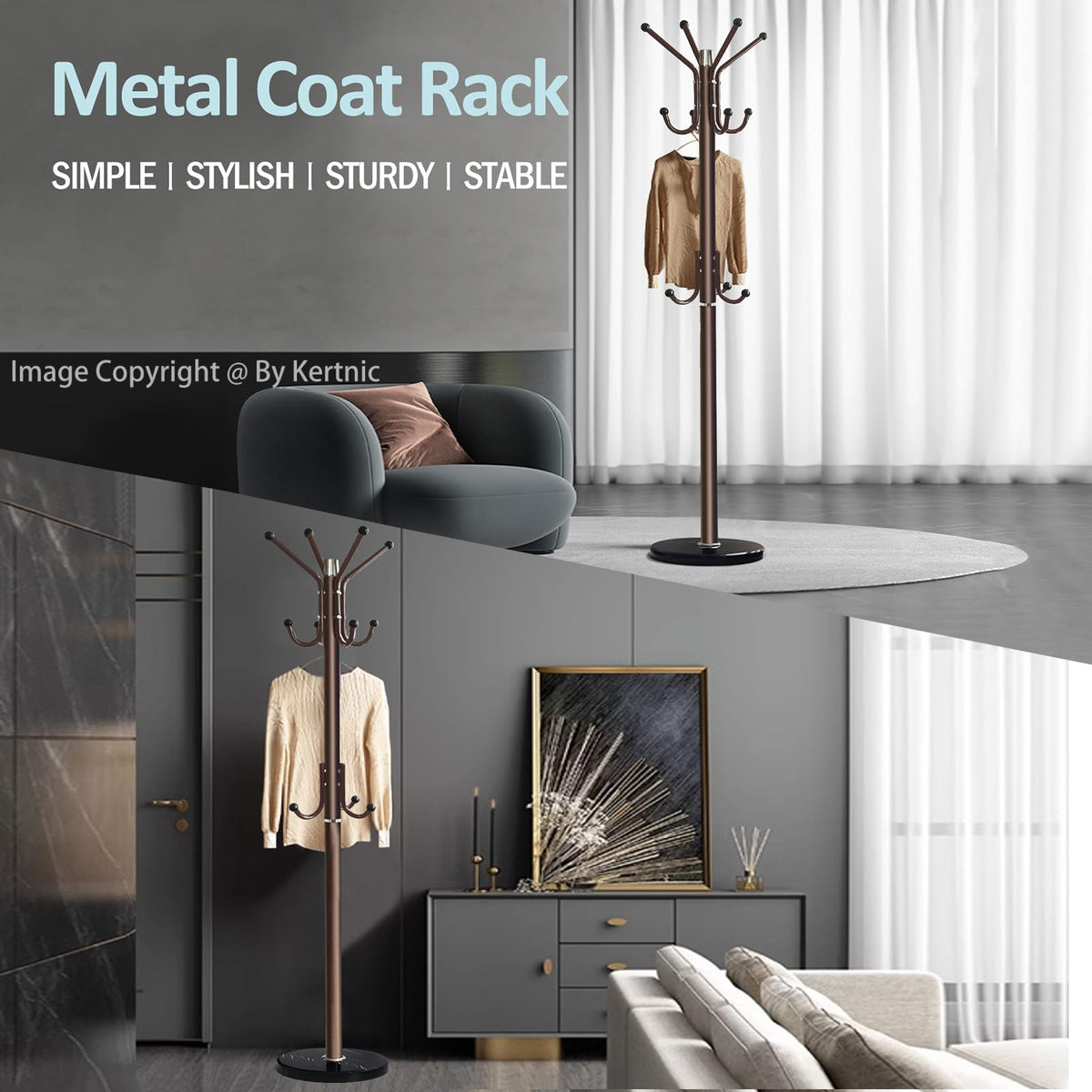 Bronze 11-Hook Freestanding Coat Rack