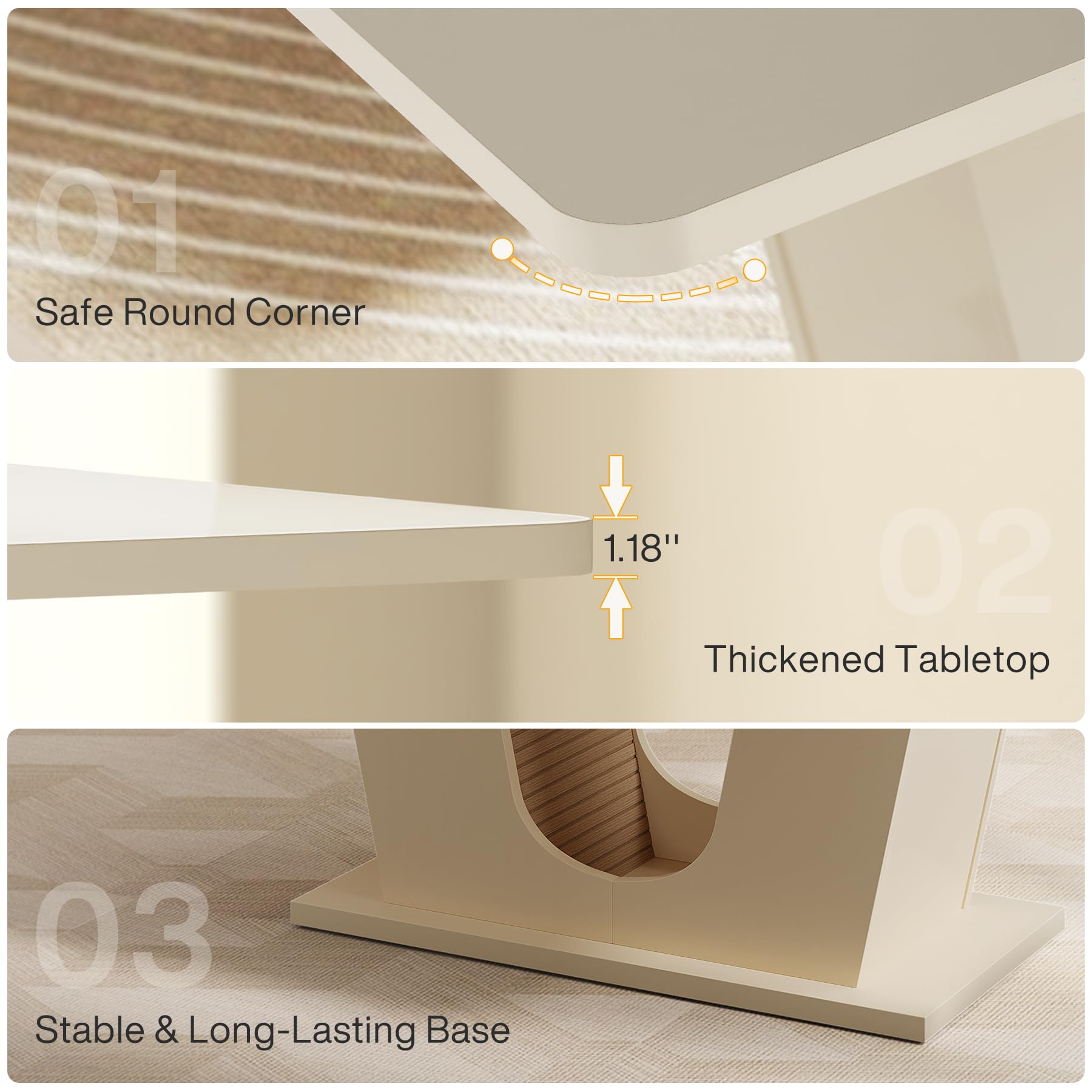 55-Inch Rectangular Conference Table with U-Shaped Base