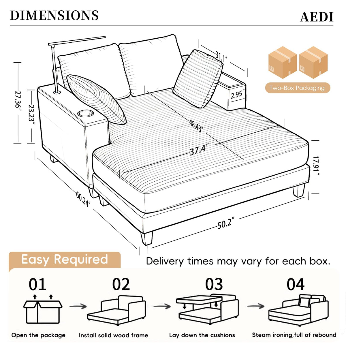 Corduroy Chaise Lounge with Reading Light