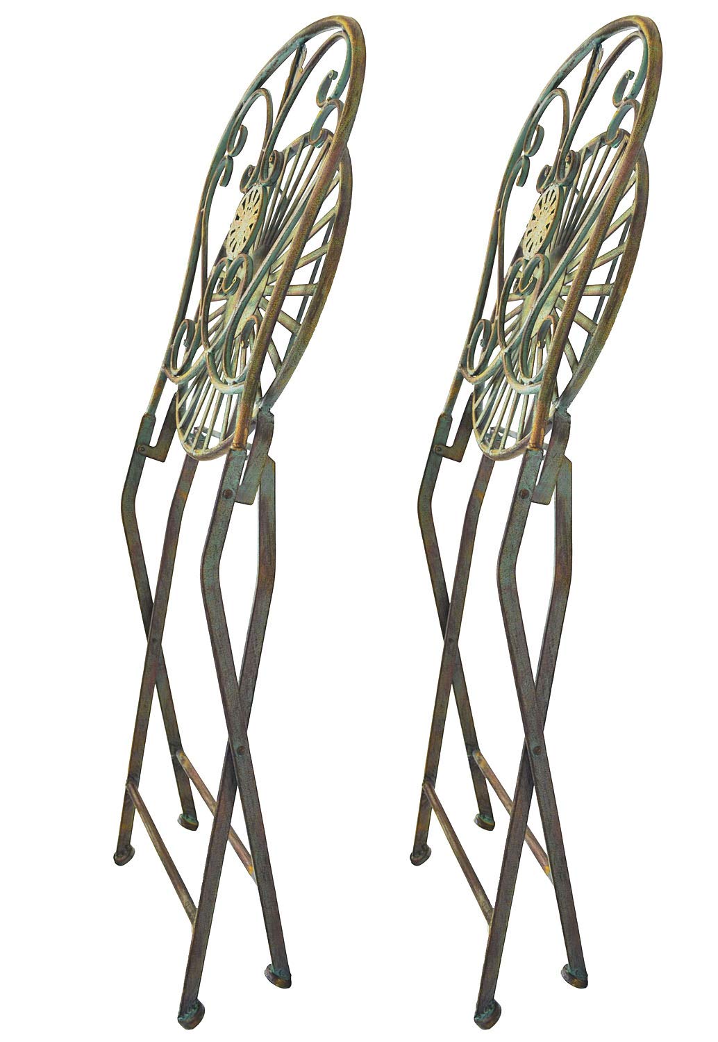 Westcharm Folding Metal Bistro Set w/Scrolling Heart & Peacock Tail Motif, Set of Three