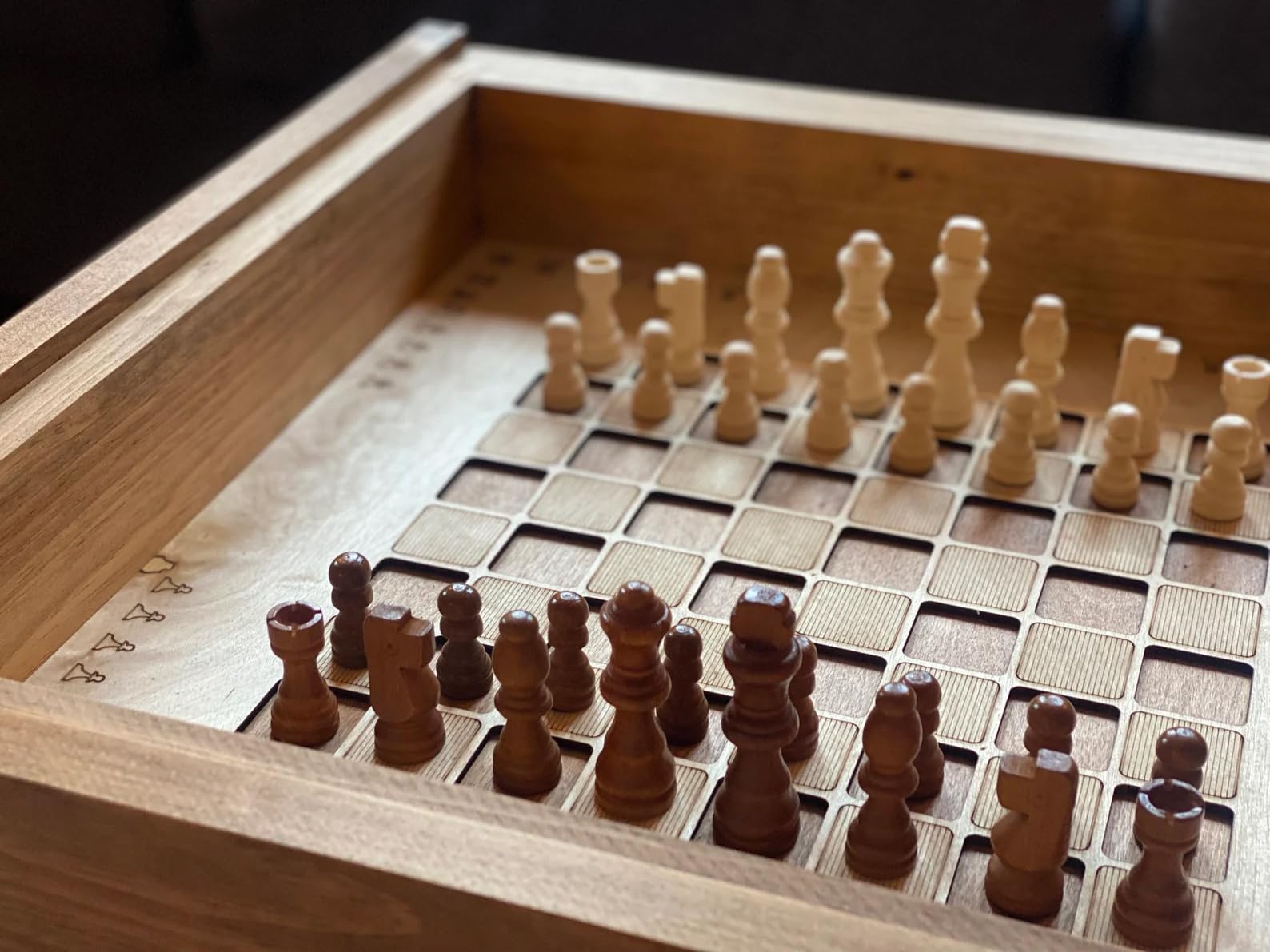 Rustic Chess & Checkers Coffee Table with Removable Glass Top