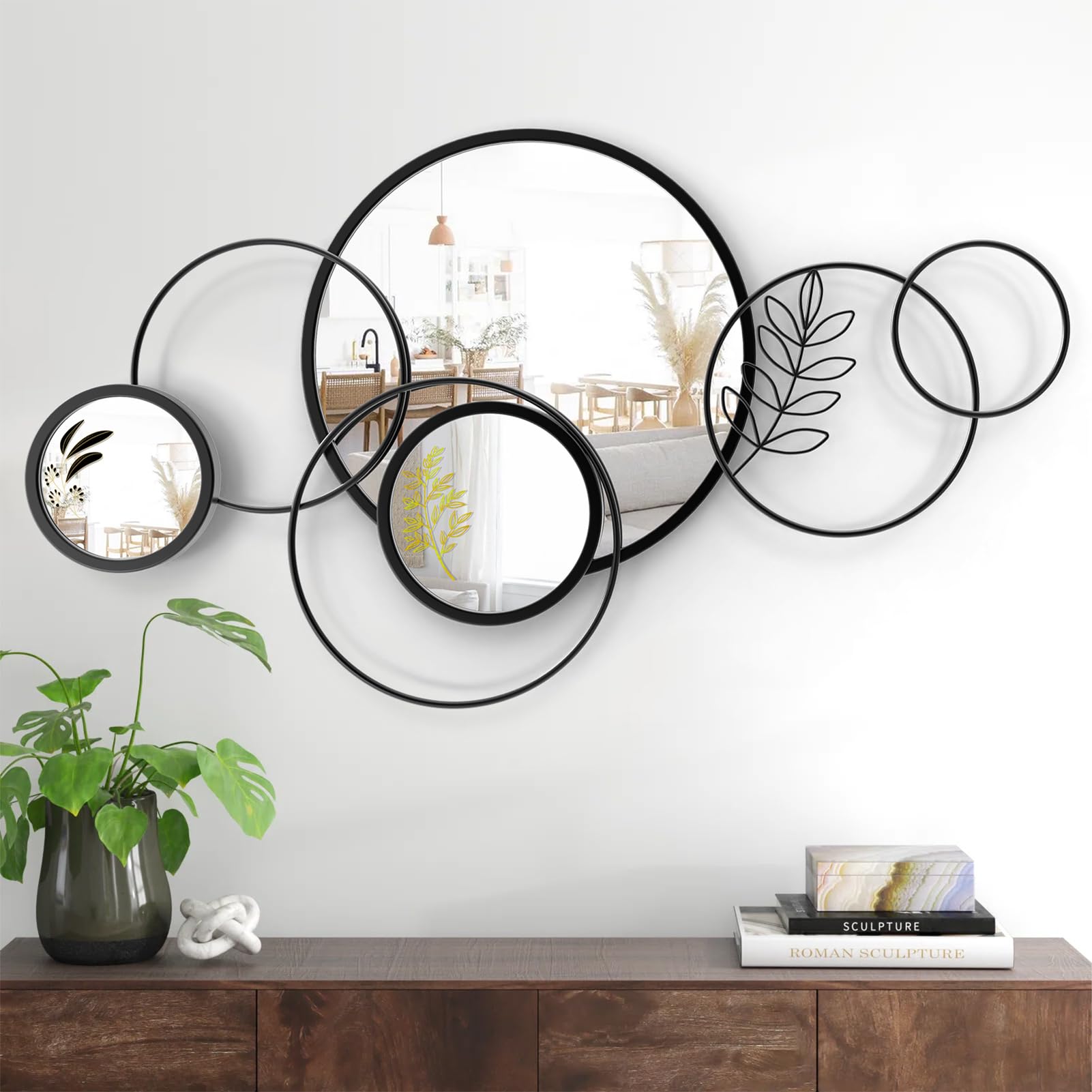 Round Black Metal Wall Mirror 45"x25.5"