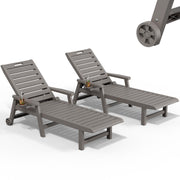NUNU LAB Outdoor Chaise Lounge Chairs Set, Grey with Wheels, 2pcs