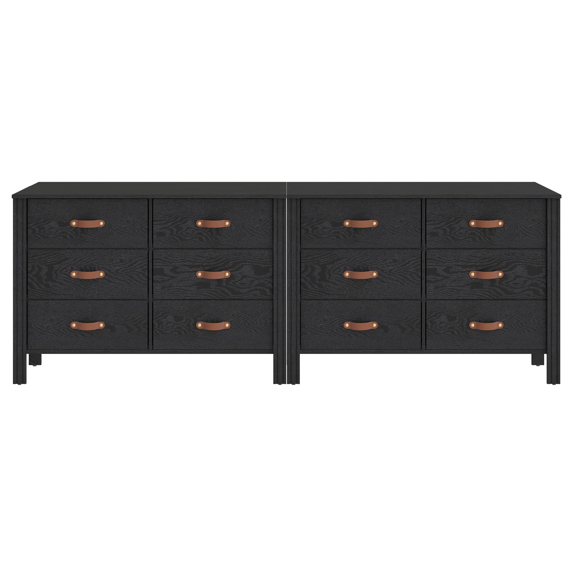 WAMPAT Black Dresser for Bedroom, Long Wide Dresser with 12 Drawers, Kids Dressers & Chests of Drawers, Set of 2 Classic Wooden Storage Cabinet Organizer for Closet, Living Room, Hallway