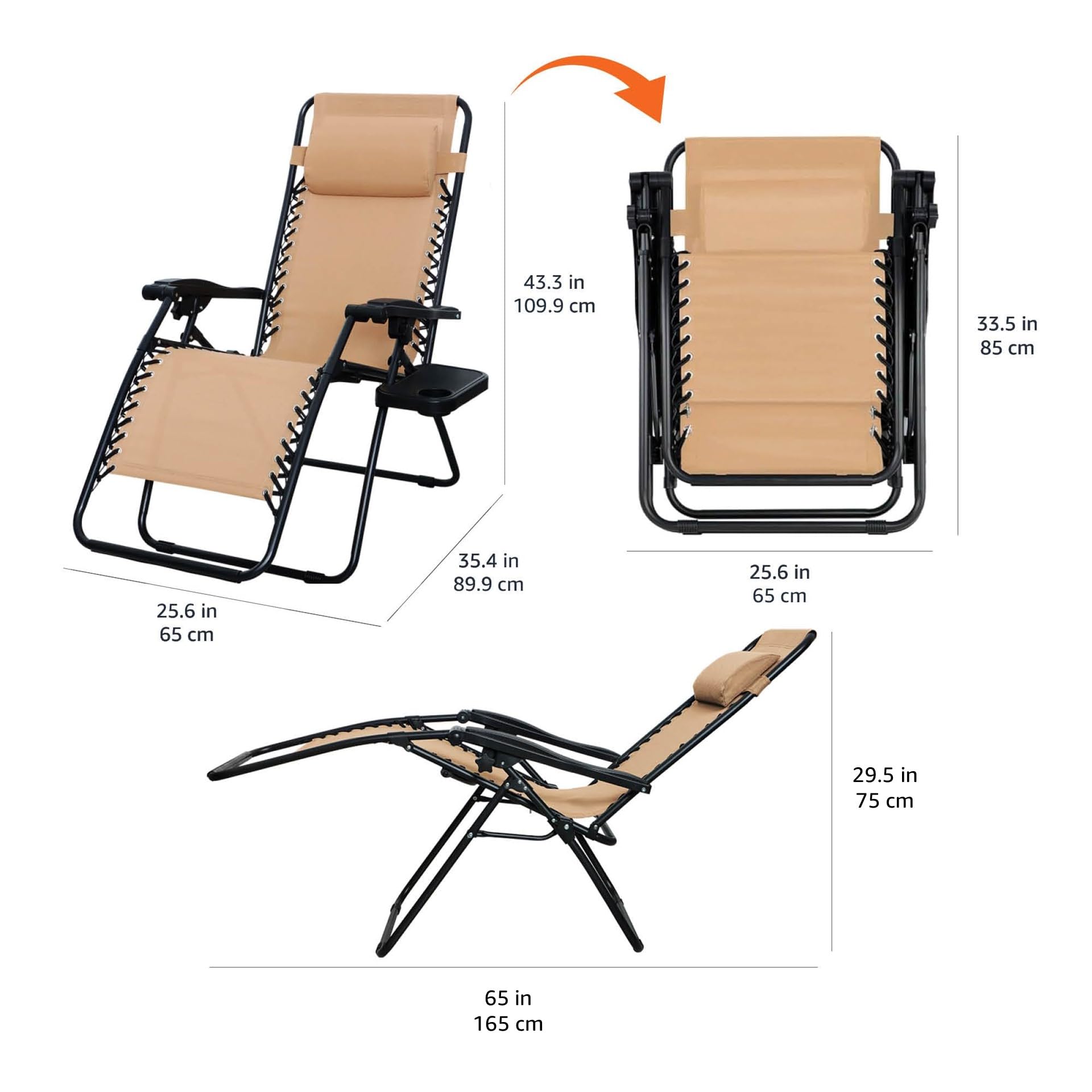 Zero Gravity Reclining Lounge Chair Set of 2 with Side Table & Headrest