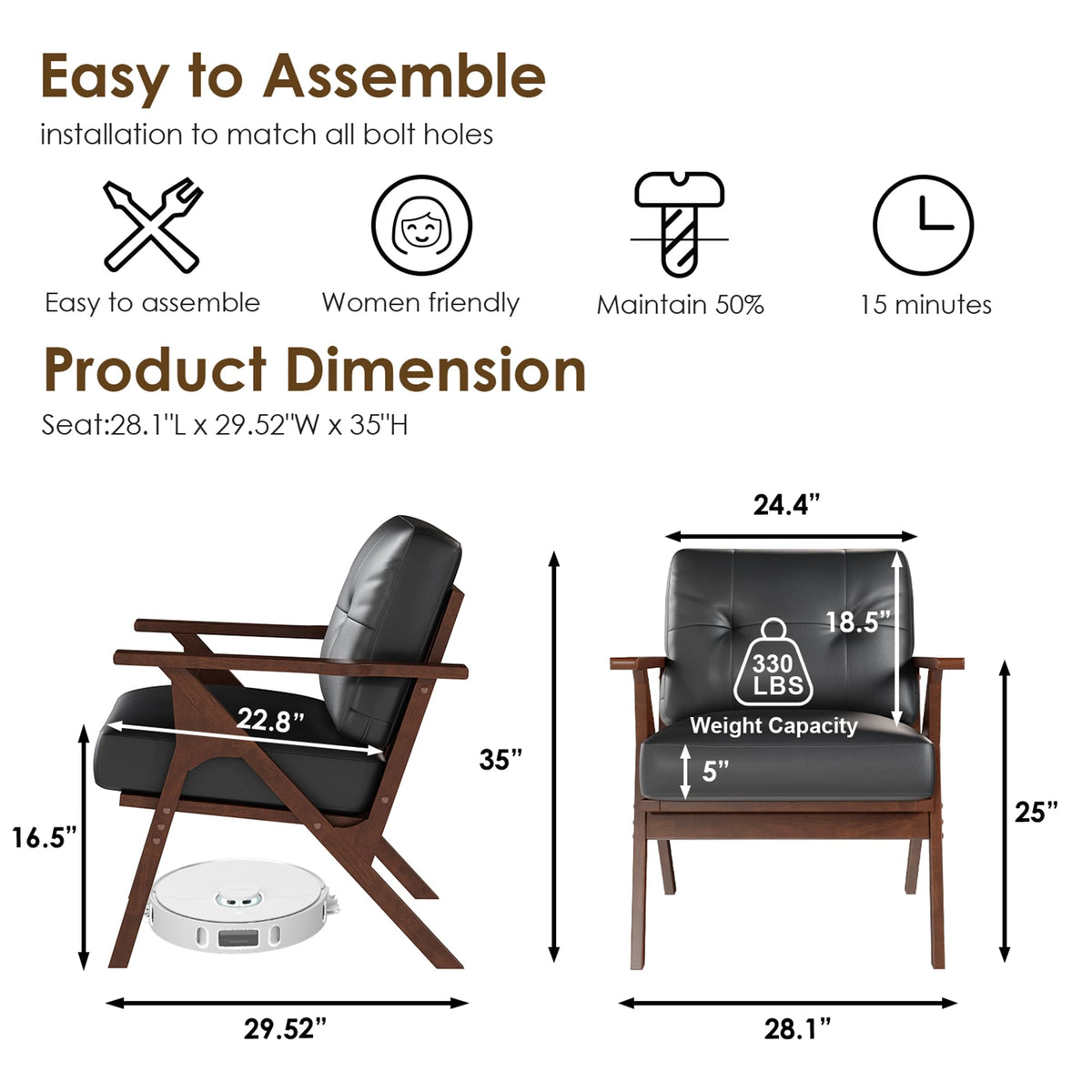 Black Faux Leather Accent Chair