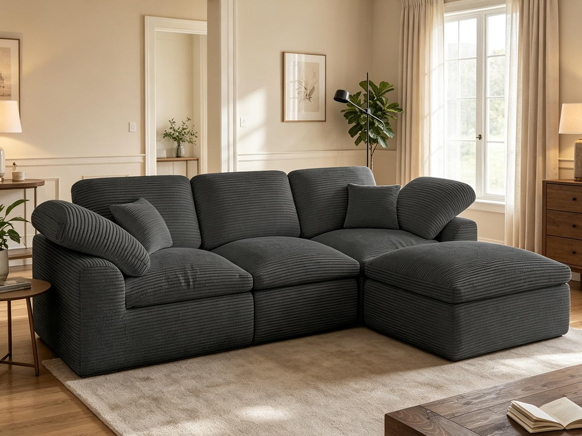 Corduroy Modular Sectional Sofa with Ottoman