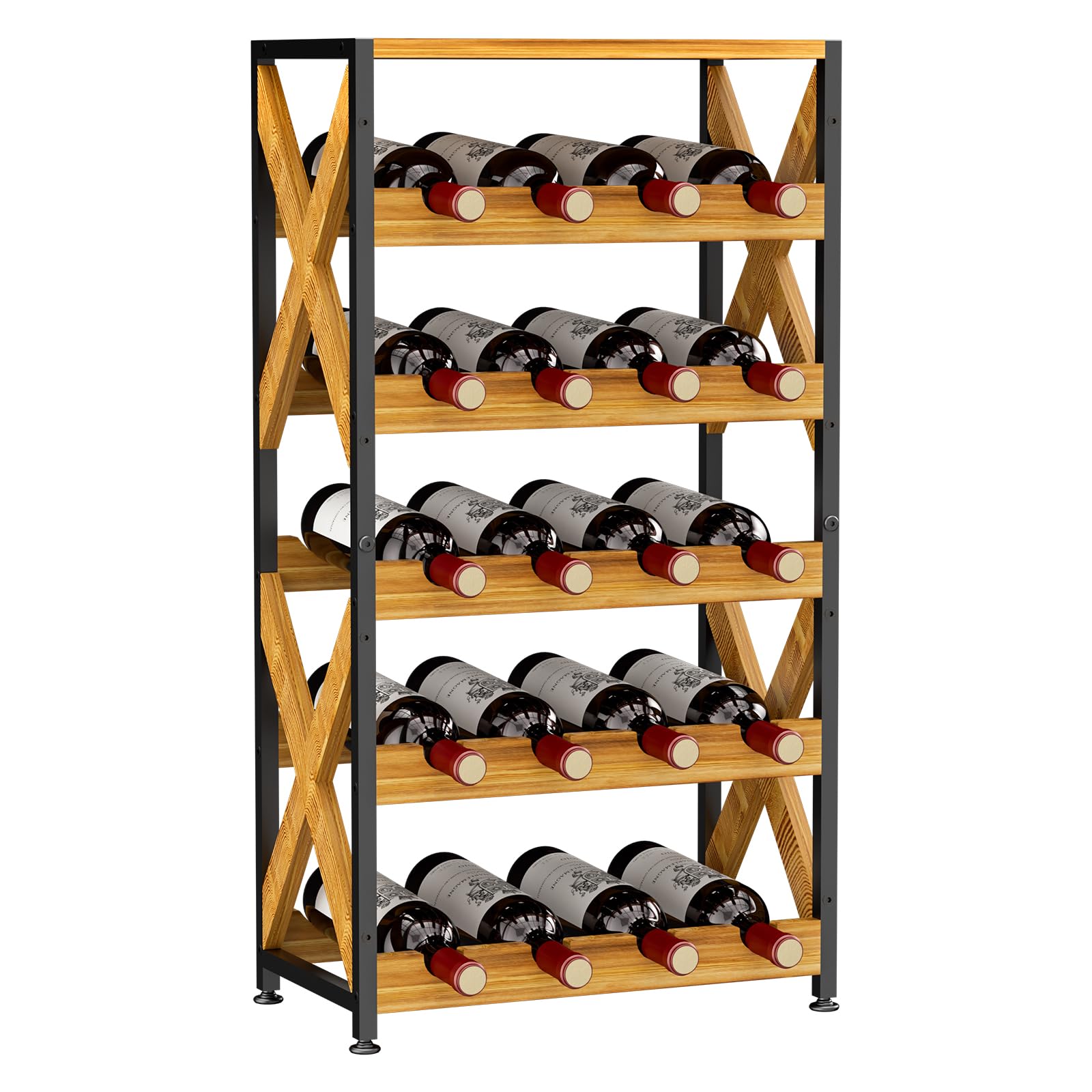 20-Bottle Freestanding Wine Rack with Wood Top