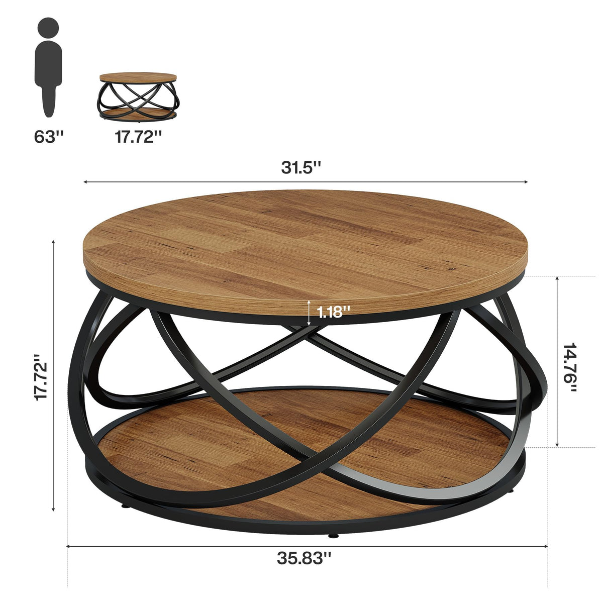 Round Coffee Table with Storage Shelf