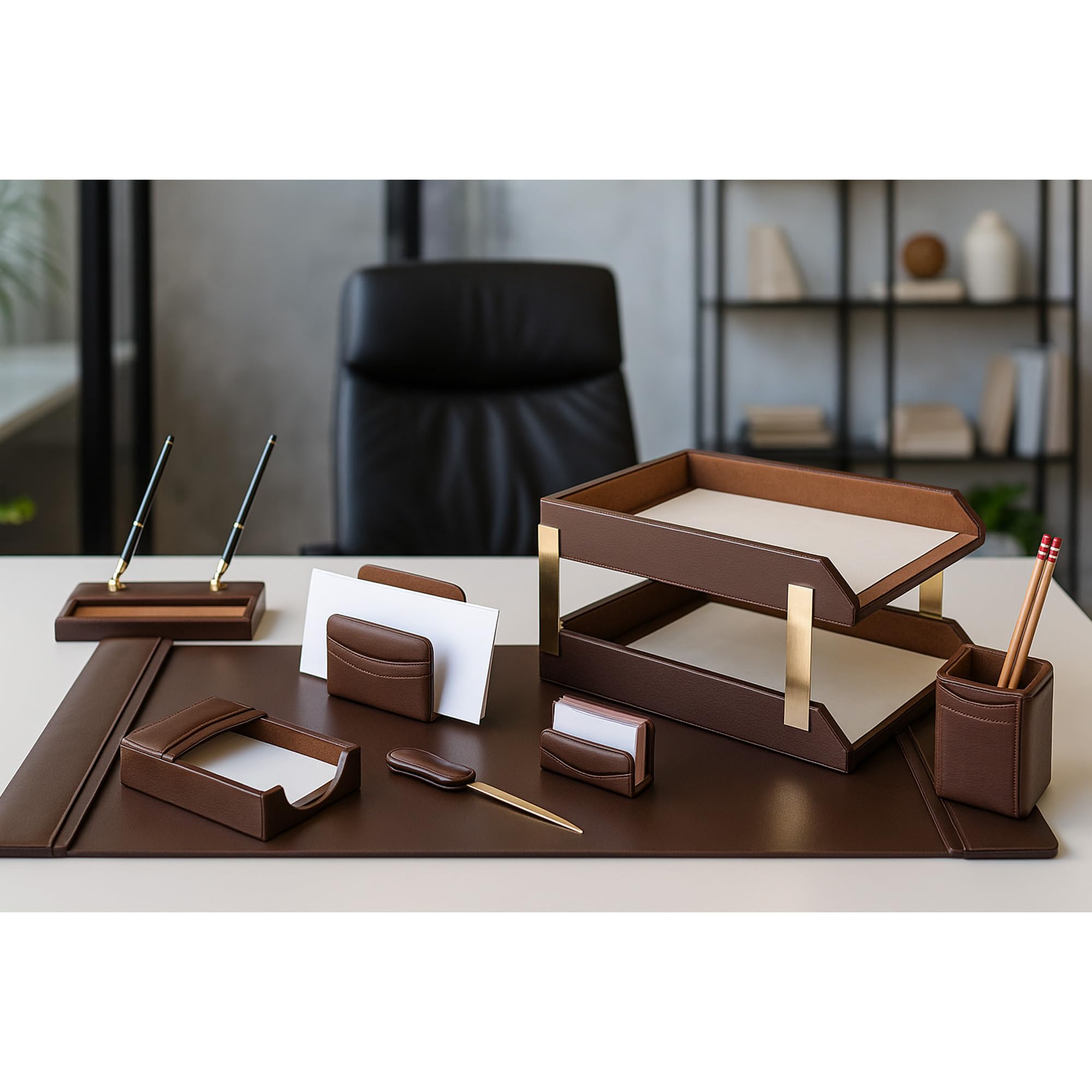 Leather Desk Set 10-Piece