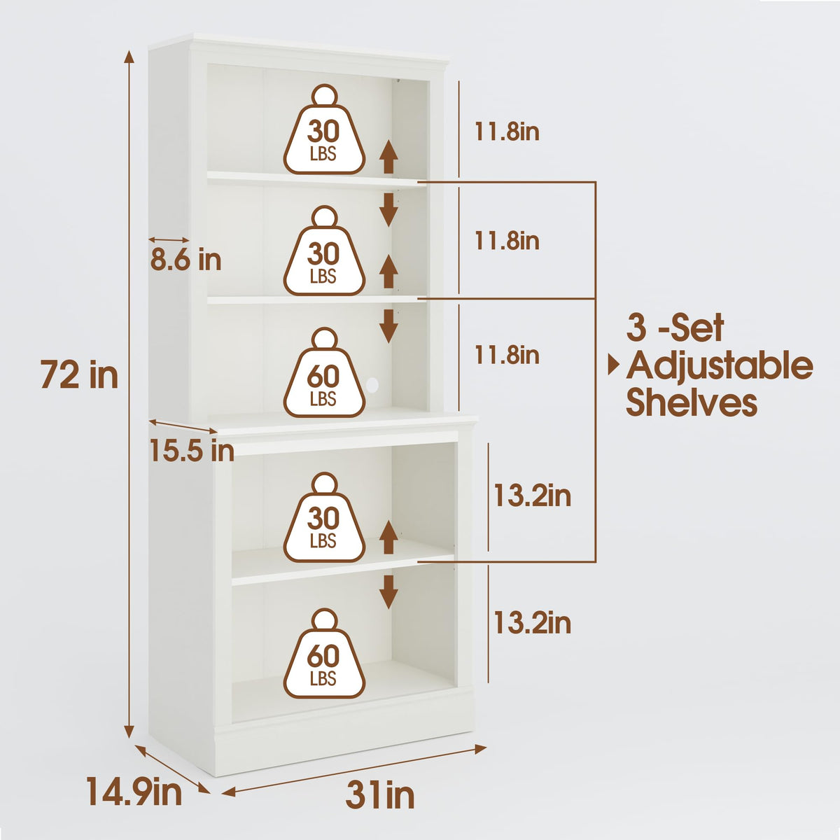 5-Shelf Floor-Standing Bookcase