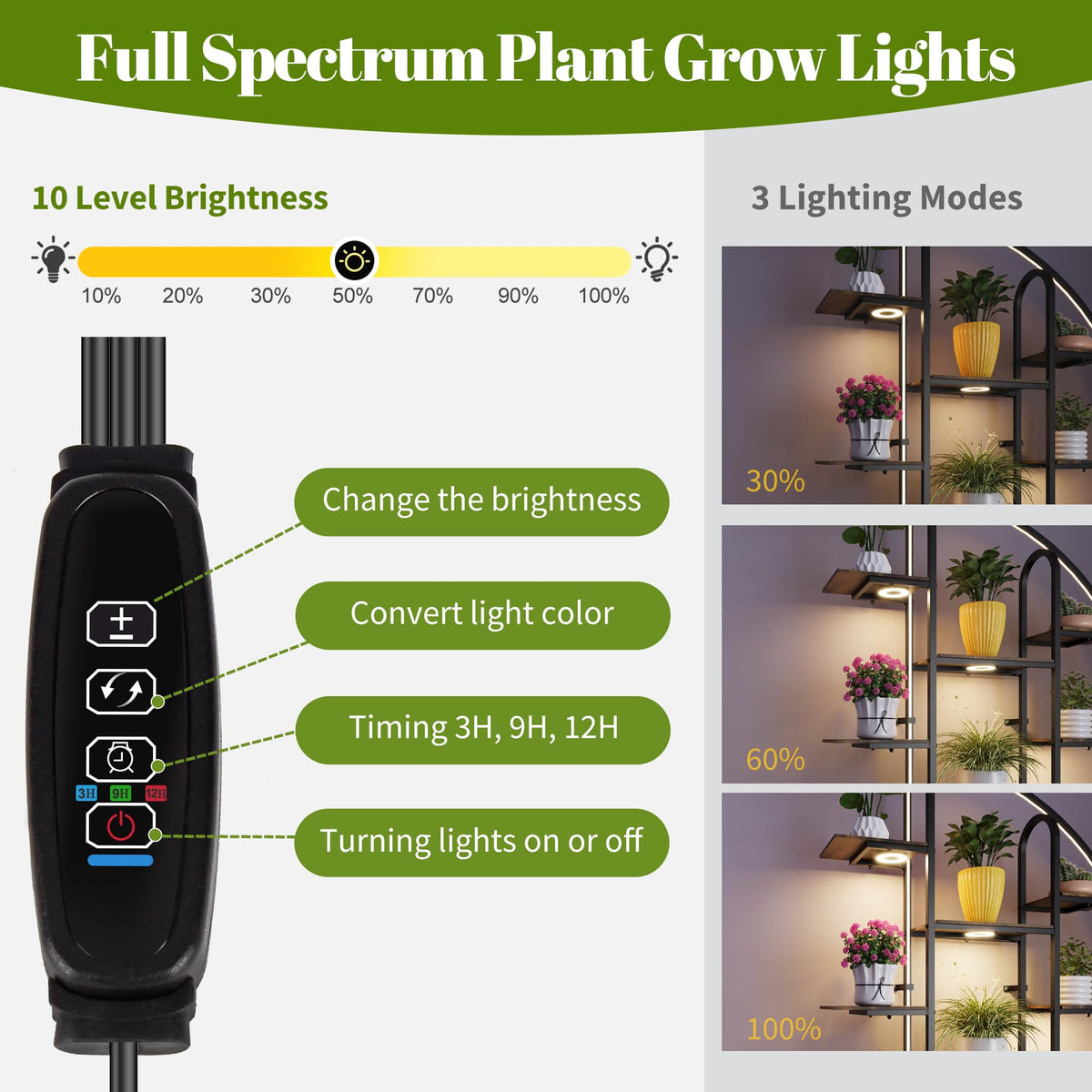 Sttoraboks 61” 9-Tier Moon-Shaped Plant Stand with LED & Grow Lights