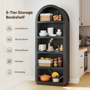 Bestier 76" Tall Arched Bookshelf, 5 Tier Arched Bookcase with Adjustable Book Shelves, Large Arch Wood Bookshelf, Modern Farmhouse Open Display Tall Bookcase for Bedroom, Home Office, Bedroom, Black