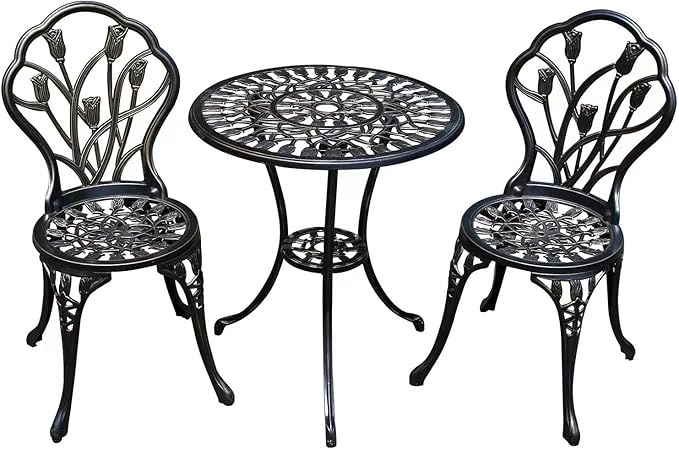 3-Piece Cast Aluminum Patio Bistro Set with Umbrella Hole