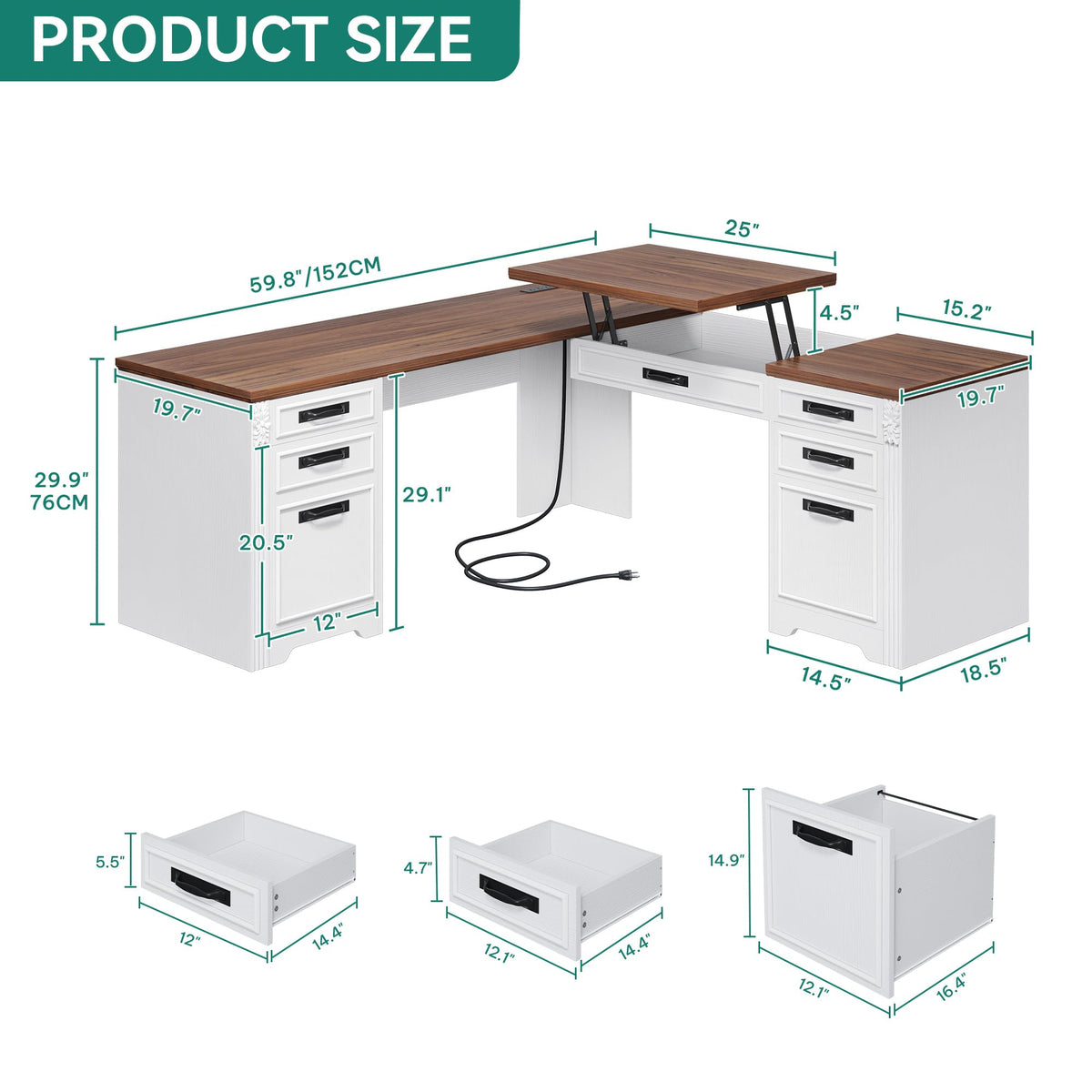 L-Shaped Lift-Top Executive Desk