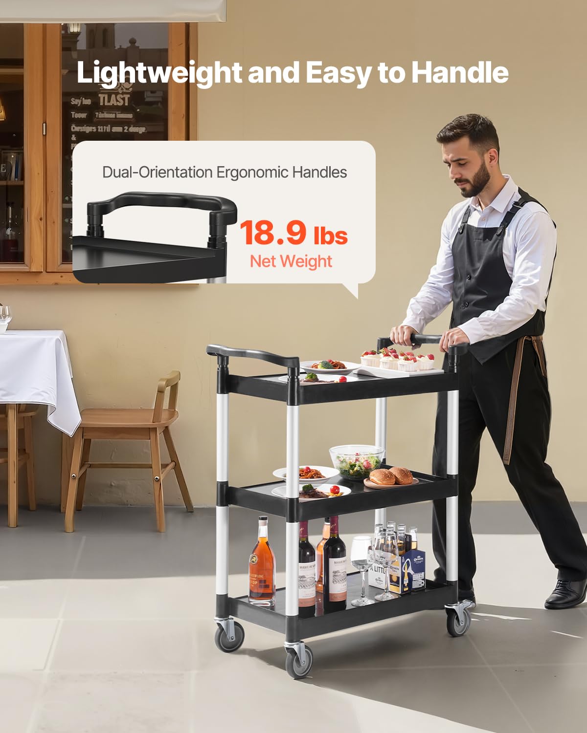 3-Tier Rolling Utility Cart with Swivel Wheels