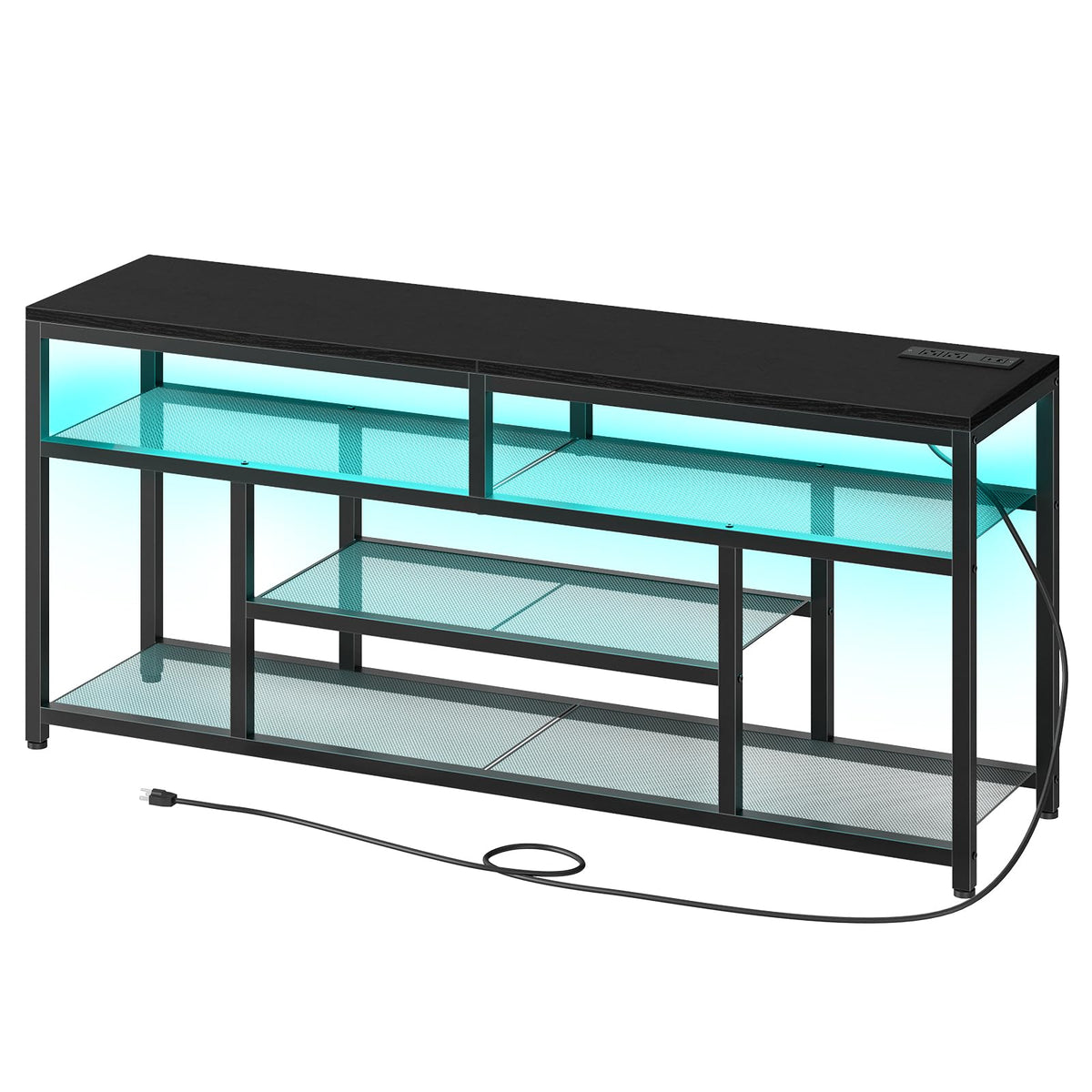 Black LED TV Stand with Charging Station