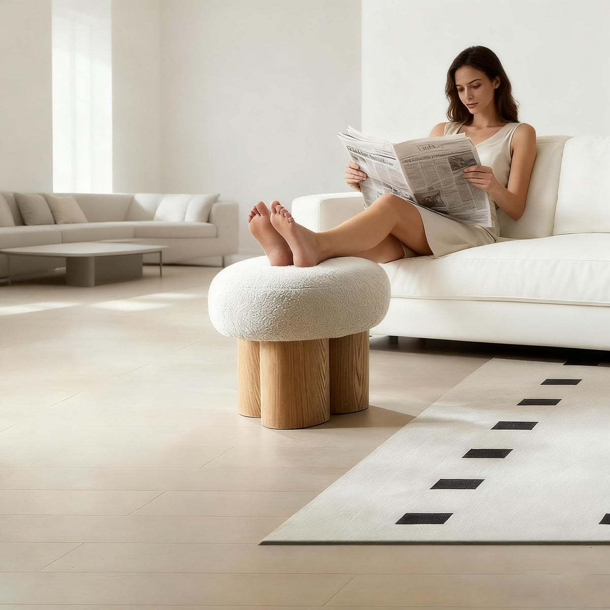MEETAKING Small Round Foot Stool, 16.54" Teddy Footrest Ottoman Stool with Non-Skid Legs, Mushroom Footstools Step for Couch, Desk, Office, Living Room (Beige)