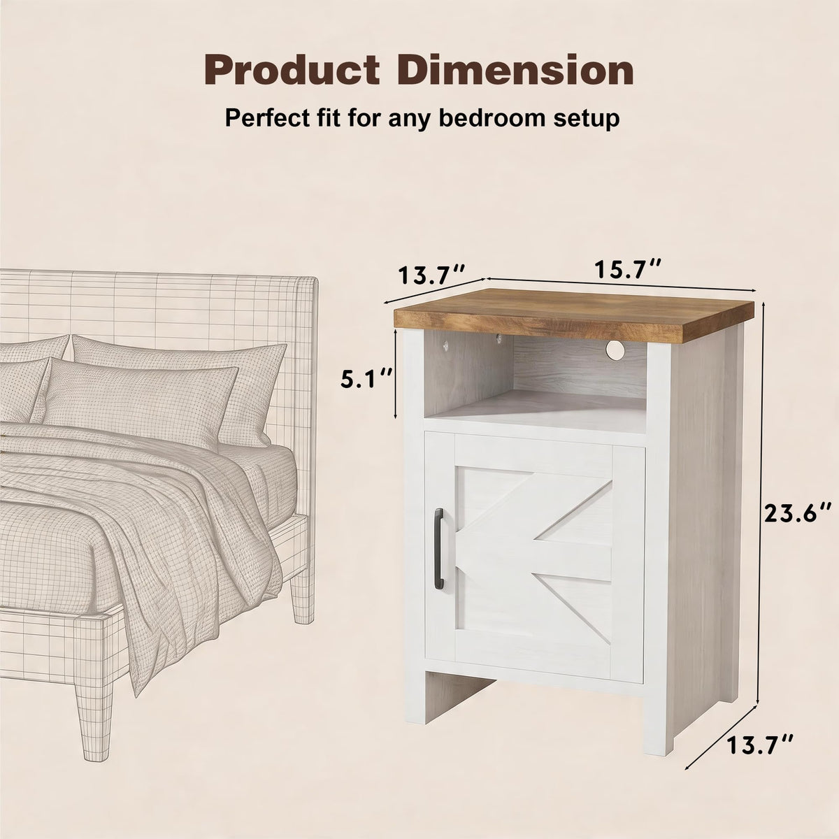 YESHOMY Farmhouse Nightstand Set of 2, Rustic End Table, White