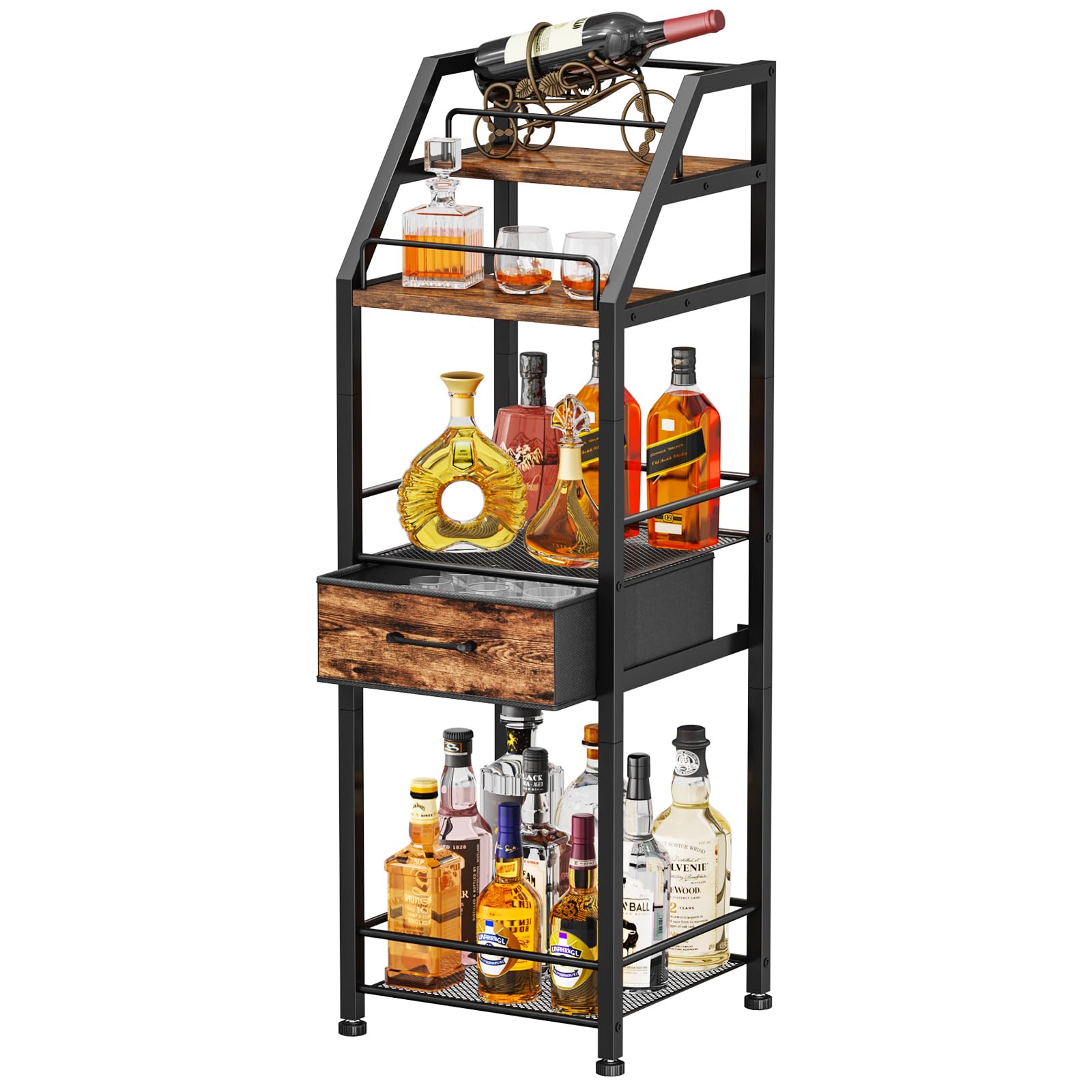 Multi-Tier Wine Rack with Fabric Drawer