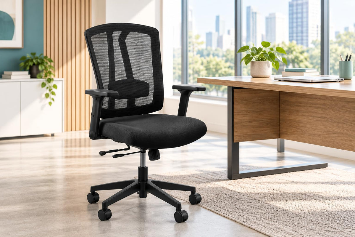 SUNLINE Ergo Classic Ergonomic Office Chair - Desk Chair with Adjustable Lumbar Support, Foam Seat Cushion, Mesh Back, and Smooth Casters - Ideal as Computer Chair, Home - Black, 330 lbs