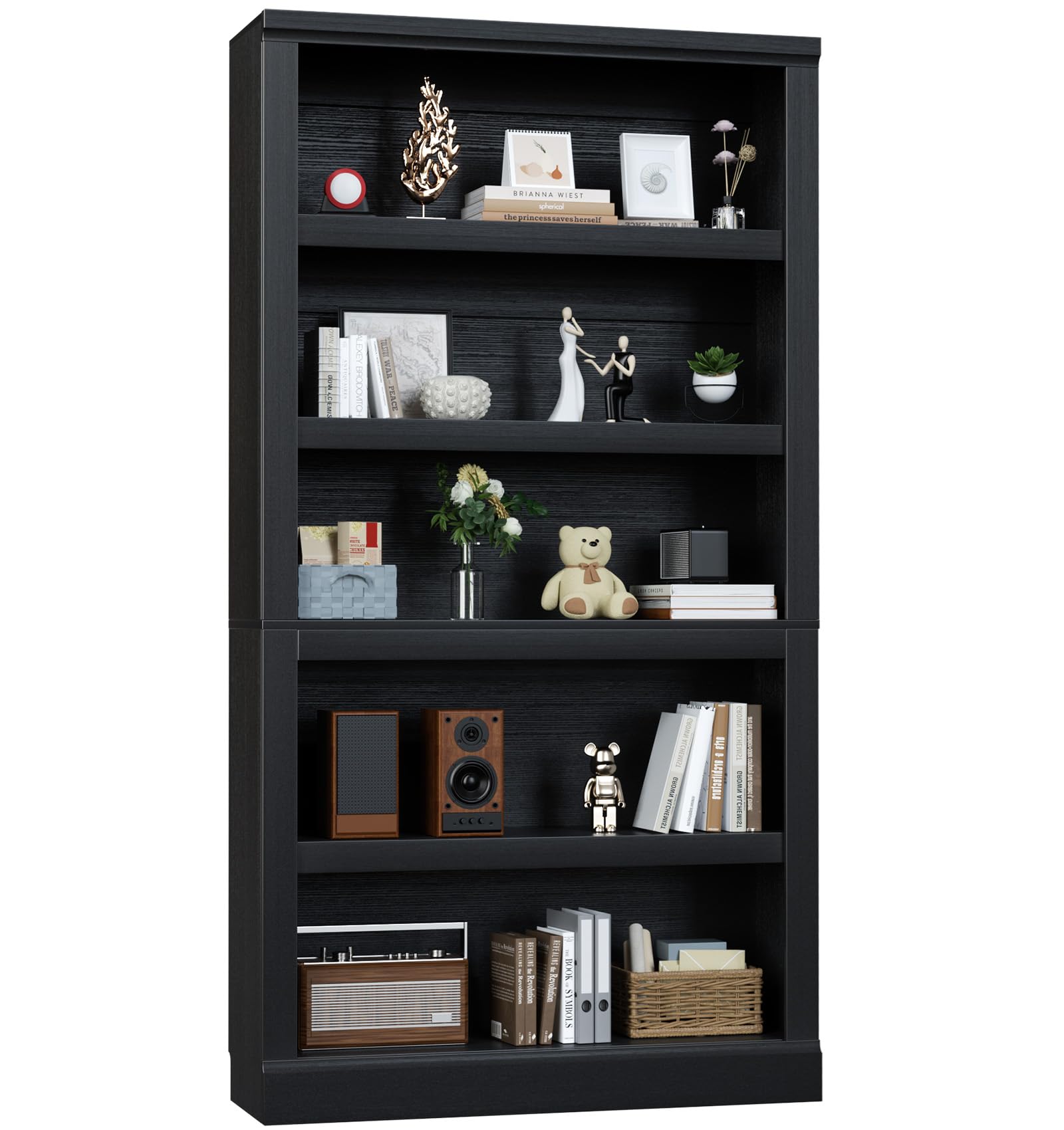 Unikito Bookshelf, 5 Tier Book Shelf, 71 Inch Tall Bookcase with Adjustable Shelves, Open Storage Book Case, Sturdy Display Shelf Stand, Large Bookshelves for Living Room, Home Office, Bedroom, Black