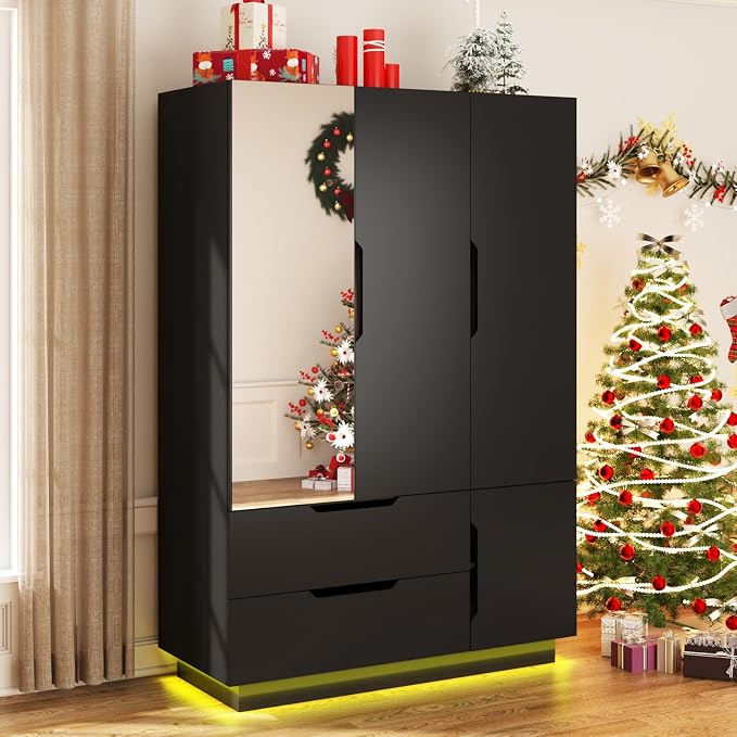 White Mirrored Wardrobe with LED Lights