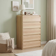 Madaha 5 Drawer Dresser for Bedroom,Curved Edge Design Modern Dressers & Chest of Drawers, Nursery Dresser Natural Oak