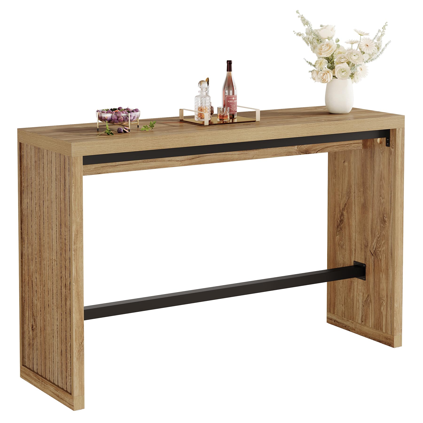 Tribesigns Bar Table, 55-Inch Counter Height Pub Table with Metal Footrest, Rectangular High Top Counter Dining Furniture for Home Bar, Kitchen, Dining Room, Bistro, Living Room, Rustic Brown